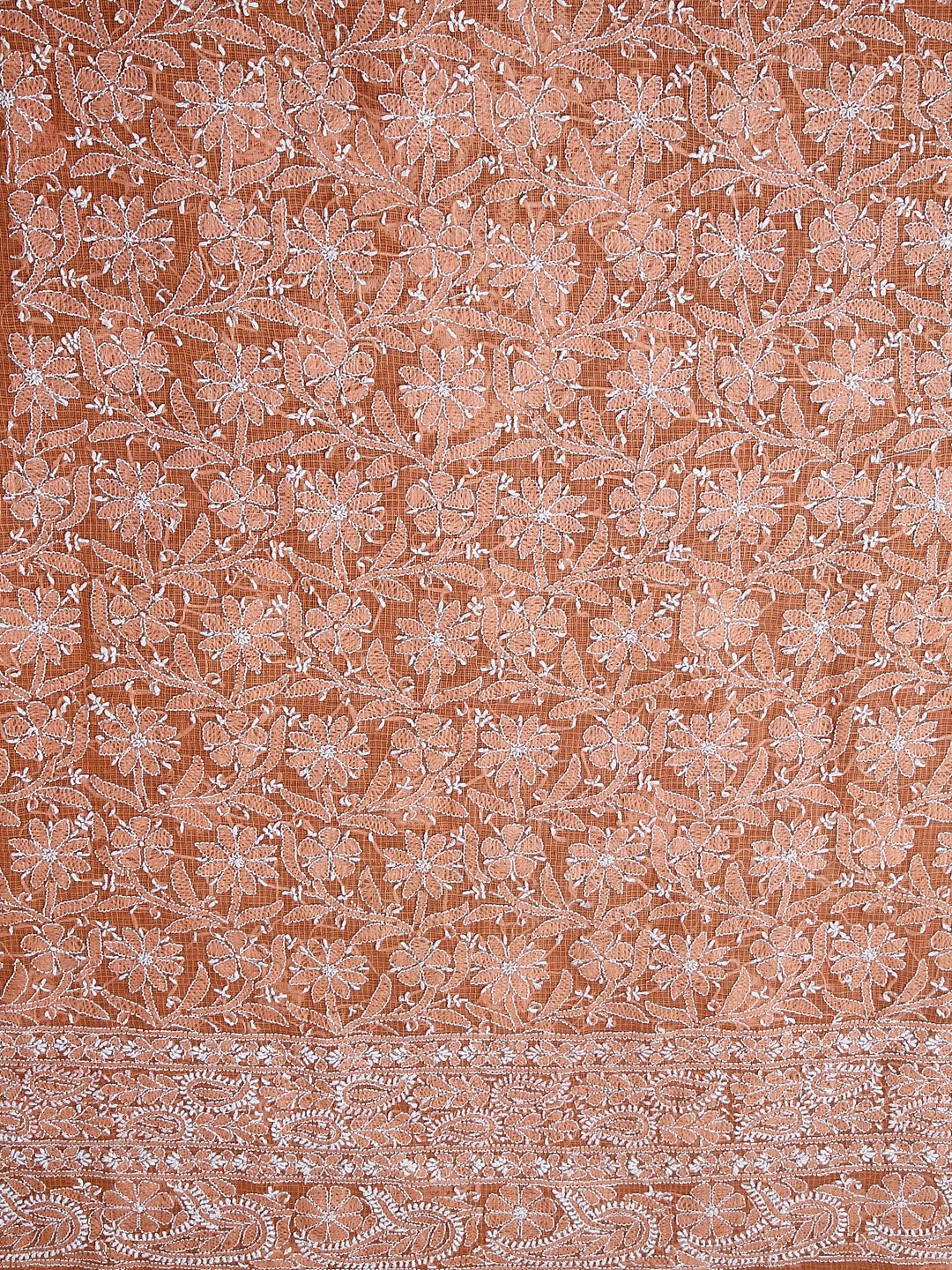 Ada Hand Embroidered Orange Kota Cotton Lucknowi Chikankari Unstitched Suit Piece 01A239557