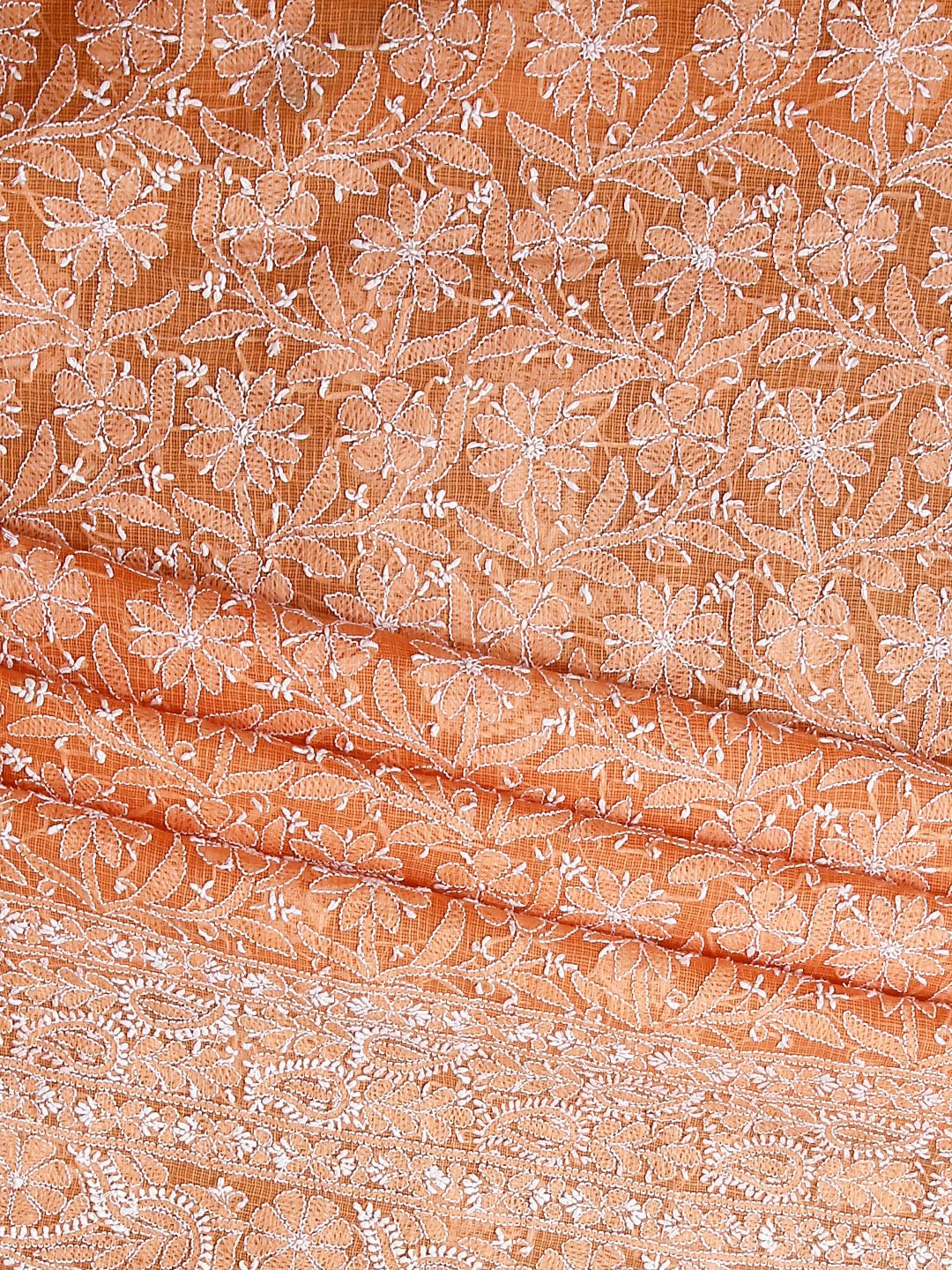 Ada Hand Embroidered Orange Kota Cotton Lucknowi Chikankari Unstitched Suit Piece 01A239557