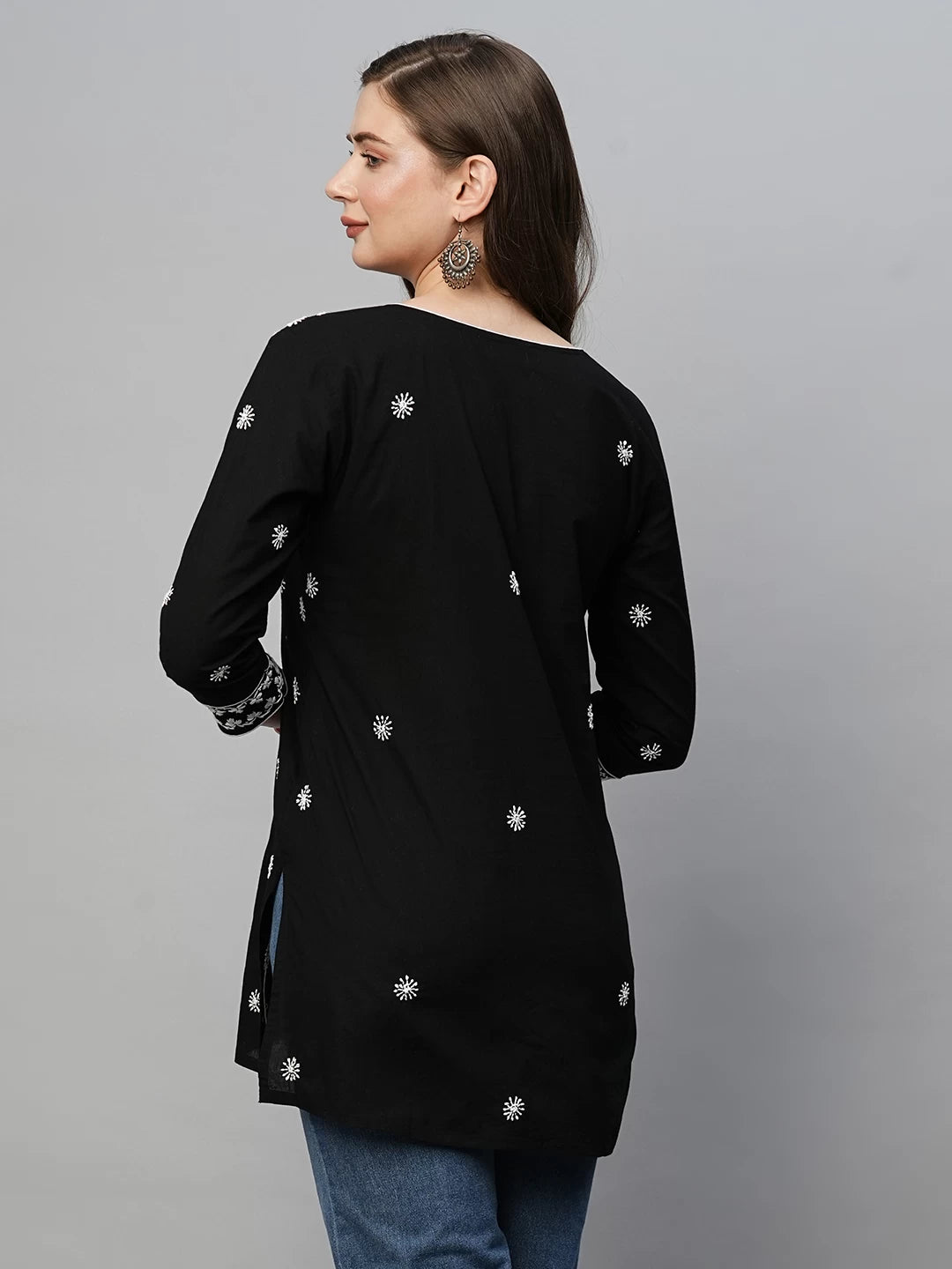 Ada Hand Embroidered Black Cotton Lucknowi Chikankari Straight Kurti A911368
