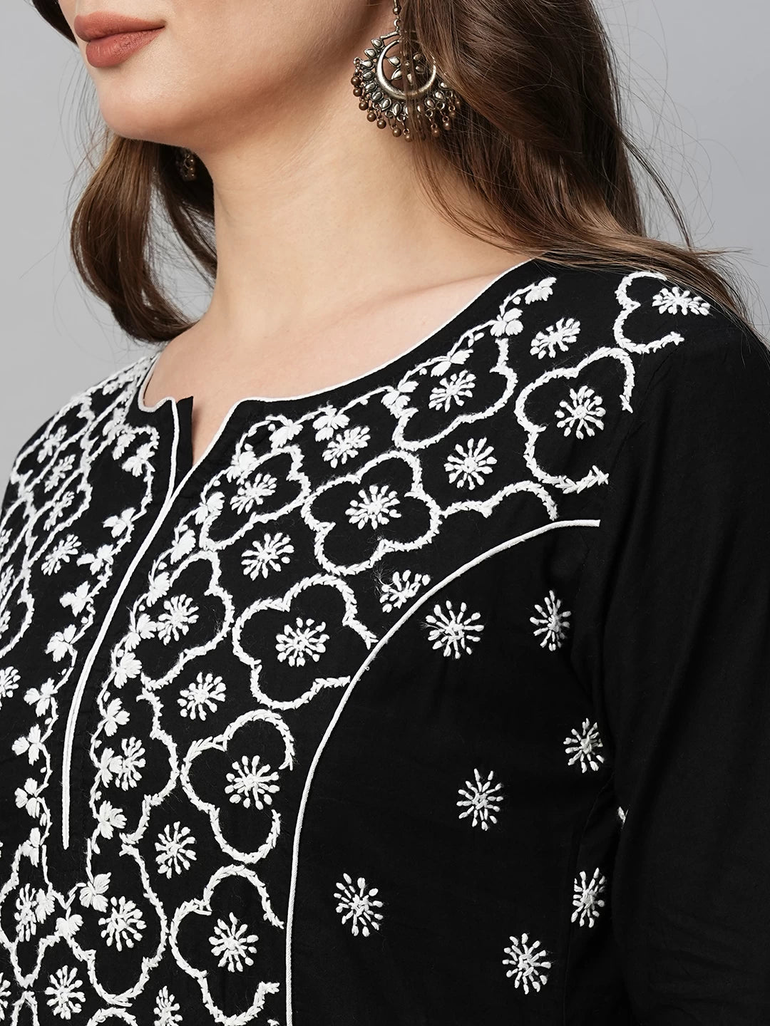Ada Hand Embroidered Black Cotton Lucknowi Chikankari Straight Kurti A911368