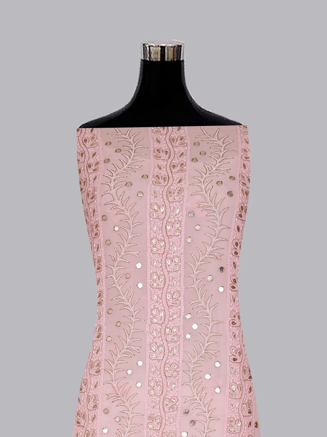 Ada Hand Embroidered Baby Pink Viscose Georgette Lucknowi Chikankari Unstitched Kurta Dupatta Set With Pearl Work 01A381022