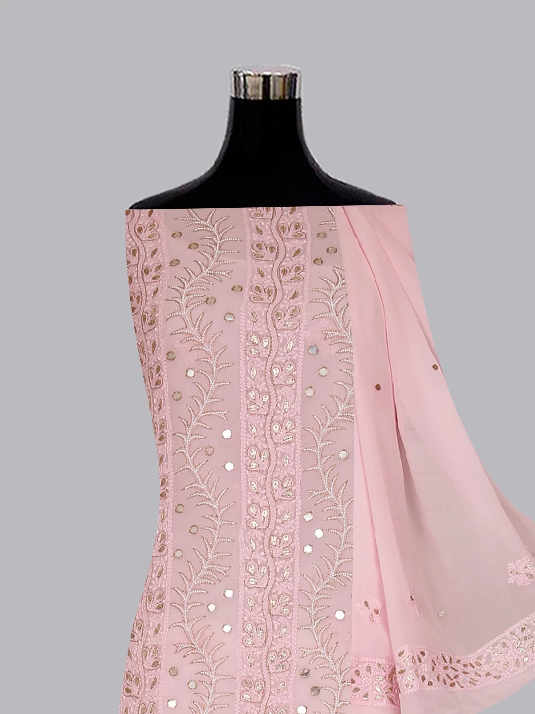 Ada Hand Embroidered Baby Pink Viscose Georgette Lucknowi Chikankari Unstitched Kurta Dupatta Set With Pearl Work 01A381022
