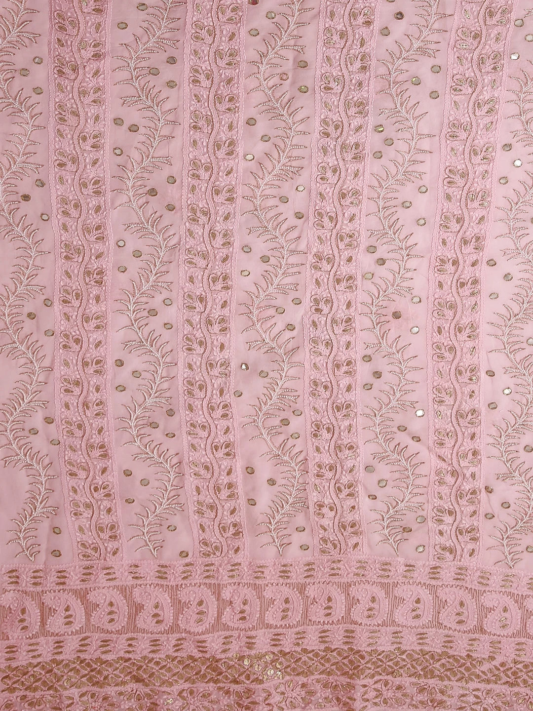 Ada Hand Embroidered Baby Pink Viscose Georgette Lucknowi Chikankari Unstitched Kurta Dupatta Set With Pearl Work 01A381022