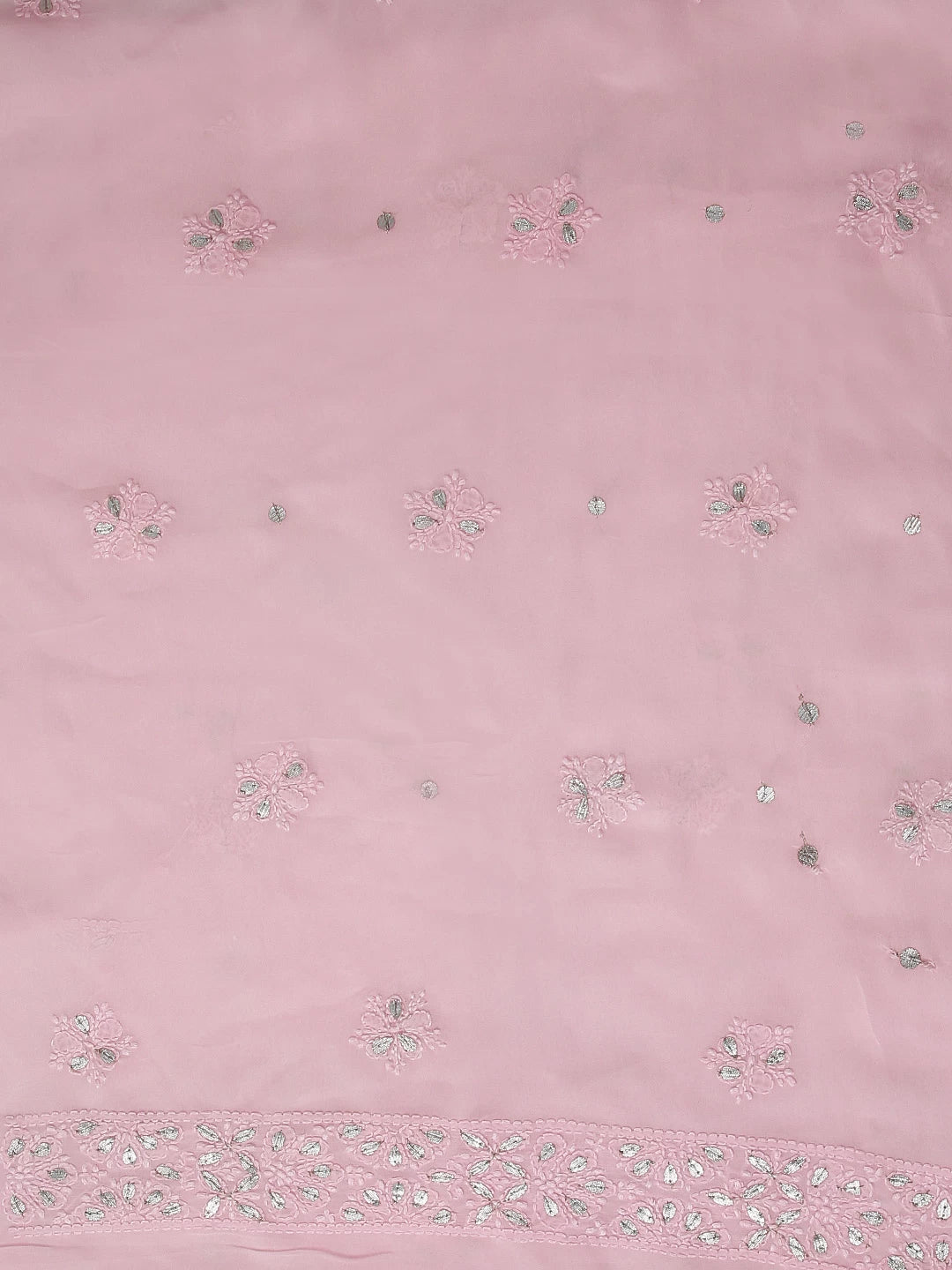Ada Hand Embroidered Baby Pink Viscose Georgette Lucknowi Chikankari Unstitched Kurta Dupatta Set With Pearl Work 01A381022