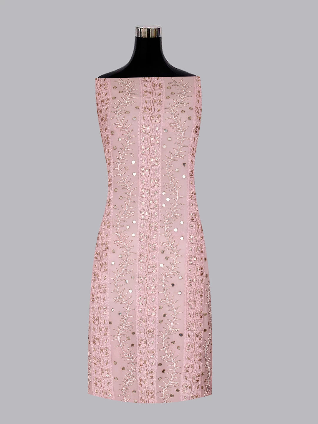 Ada Hand Embroidered Baby Pink Viscose Georgette Lucknowi Chikankari Unstitched Kurta Dupatta Set With Pearl Work 01A381022