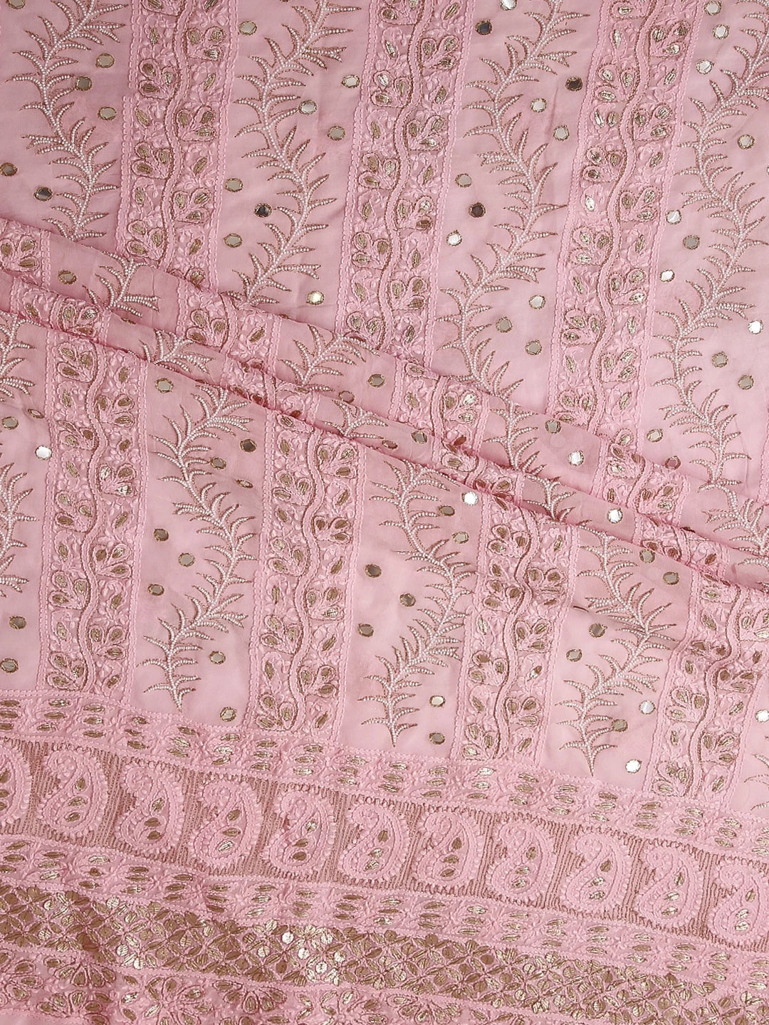 Ada Hand Embroidered Baby Pink Viscose Georgette Lucknowi Chikankari Unstitched Kurta Dupatta Set With Pearl Work 01A381022