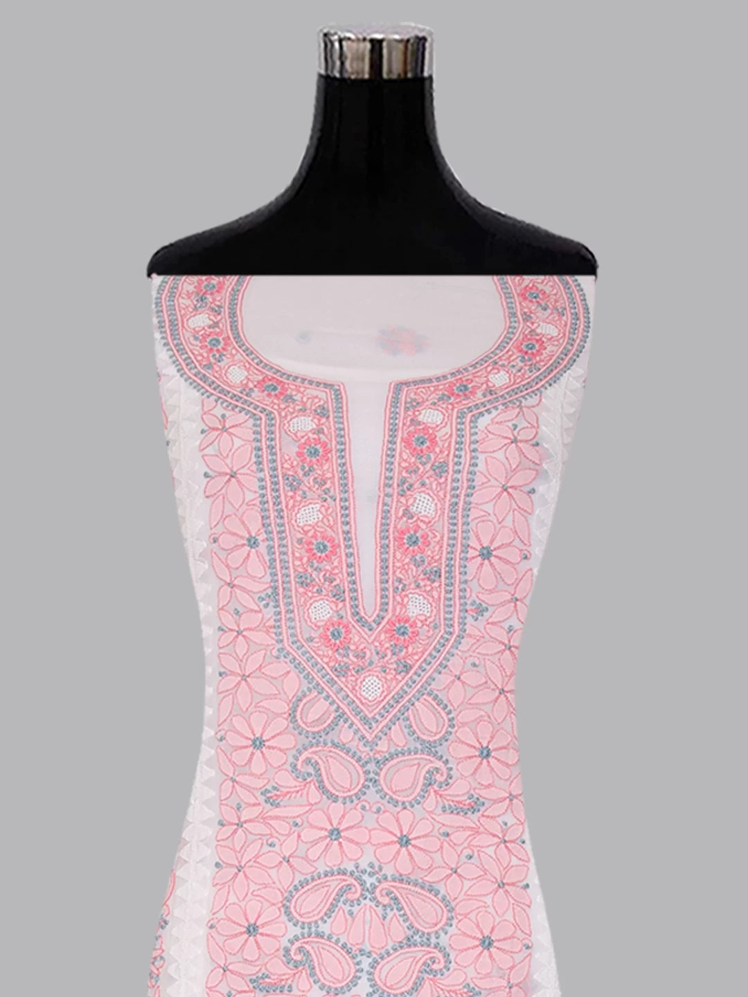 Ada Hand Embroidered White Georgette Lucknowi Chikankari Unstitched Kurta Piece 01A373739