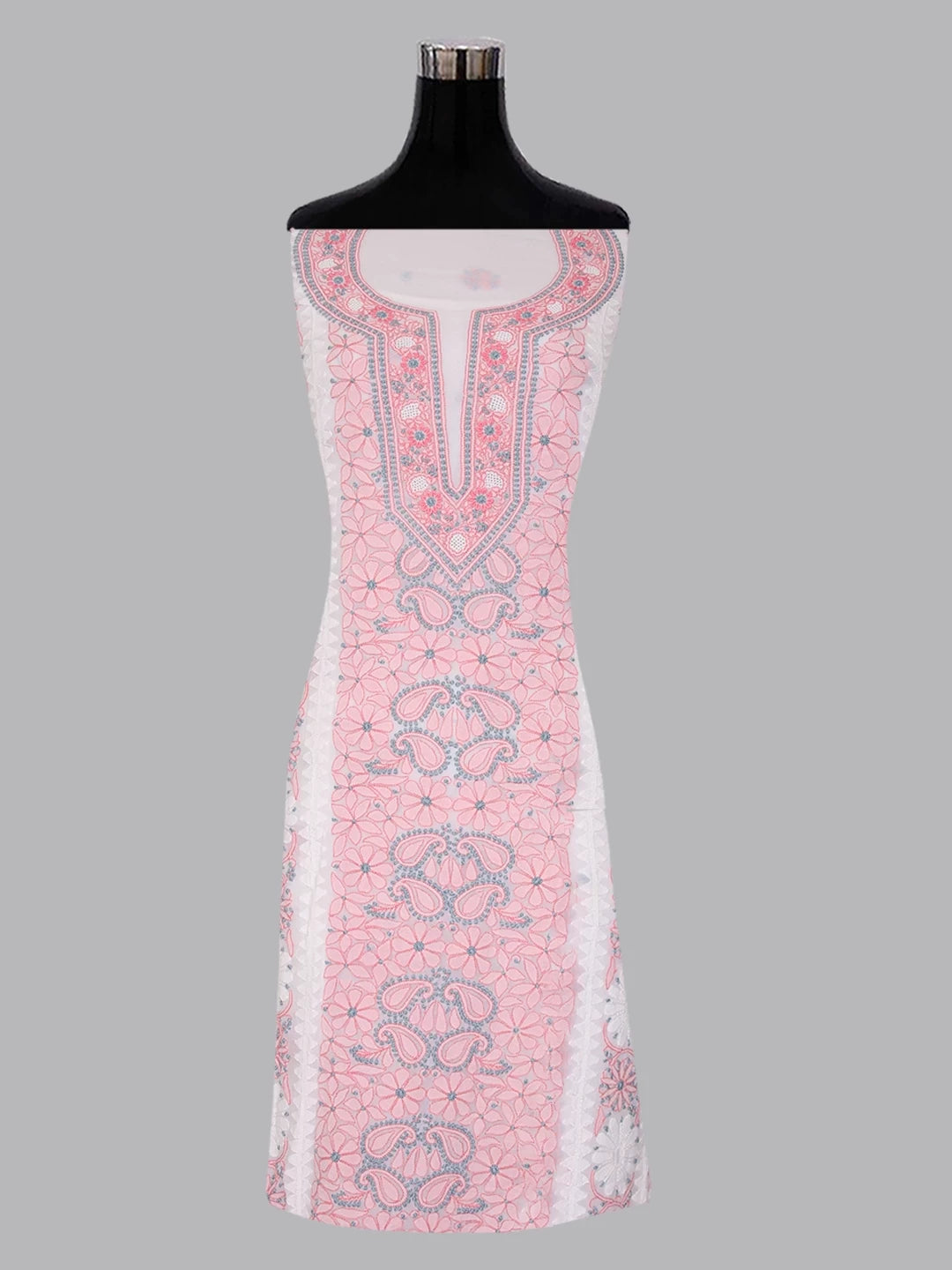Ada Hand Embroidered White Georgette Lucknowi Chikankari Unstitched Kurta Piece 01A373739