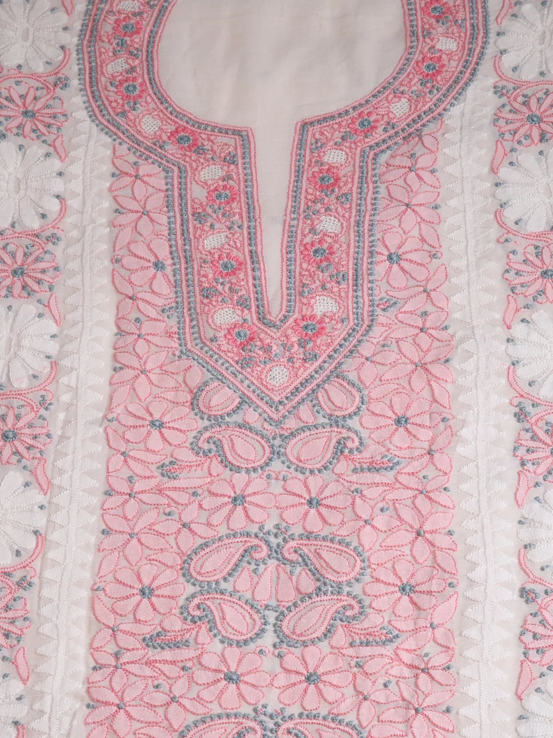 Ada Hand Embroidered White Georgette Lucknowi Chikankari Unstitched Kurta Piece 01A373739