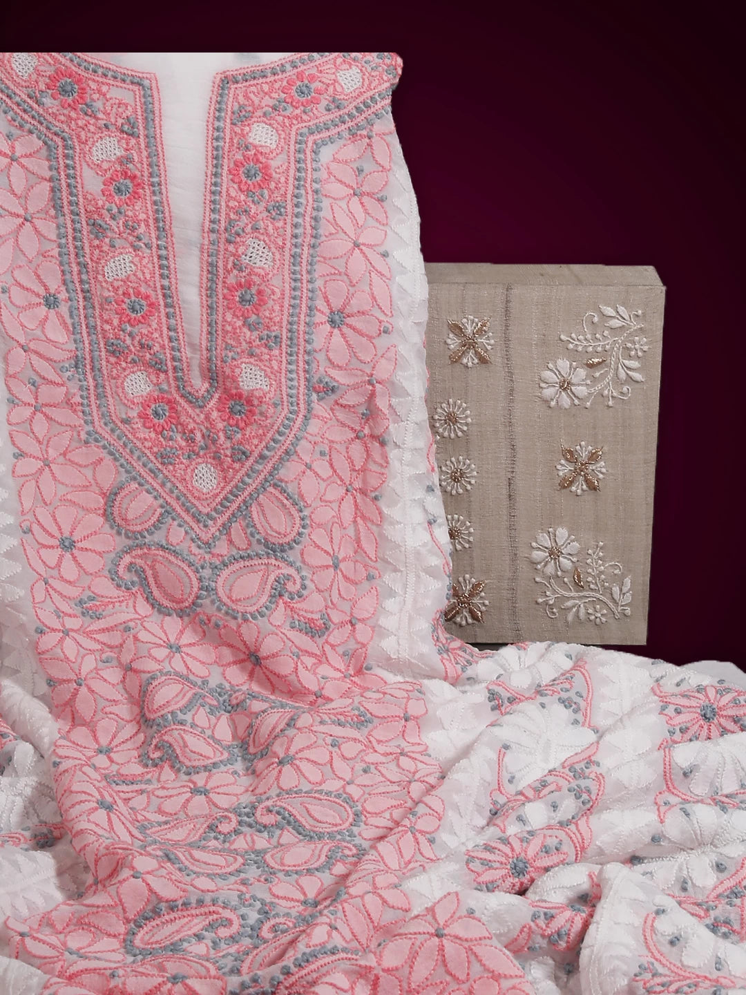 Ada Hand Embroidered White Georgette Lucknowi Chikankari Unstitched Kurta Piece 01A373739