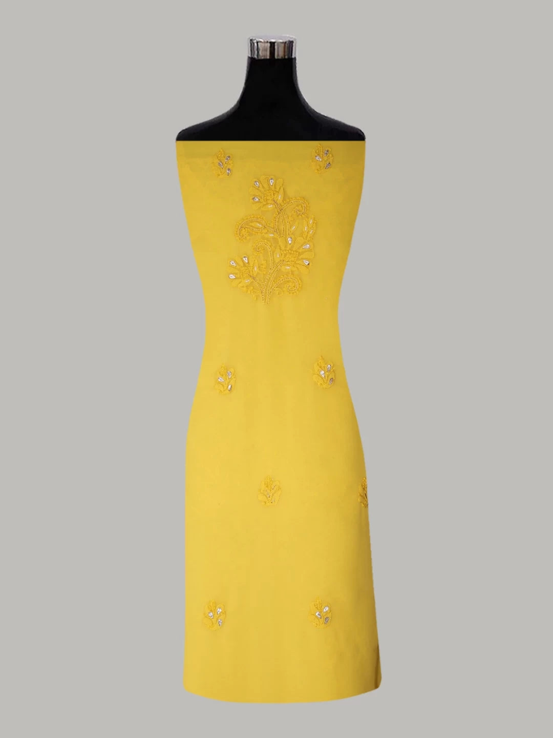 Ada Hand Embroidered Yellow Georgette Lucknowi Chikankari Unstitched Suit Piece With Cutdana Work 01A409097