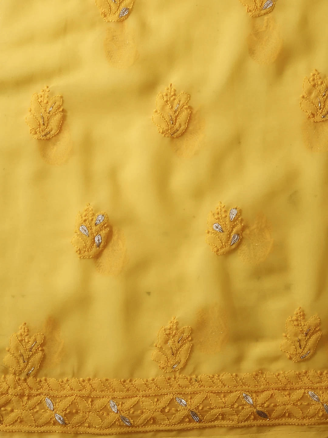 Ada Hand Embroidered Yellow Georgette Lucknowi Chikankari Unstitched Suit Piece With Cutdana Work 01A409097