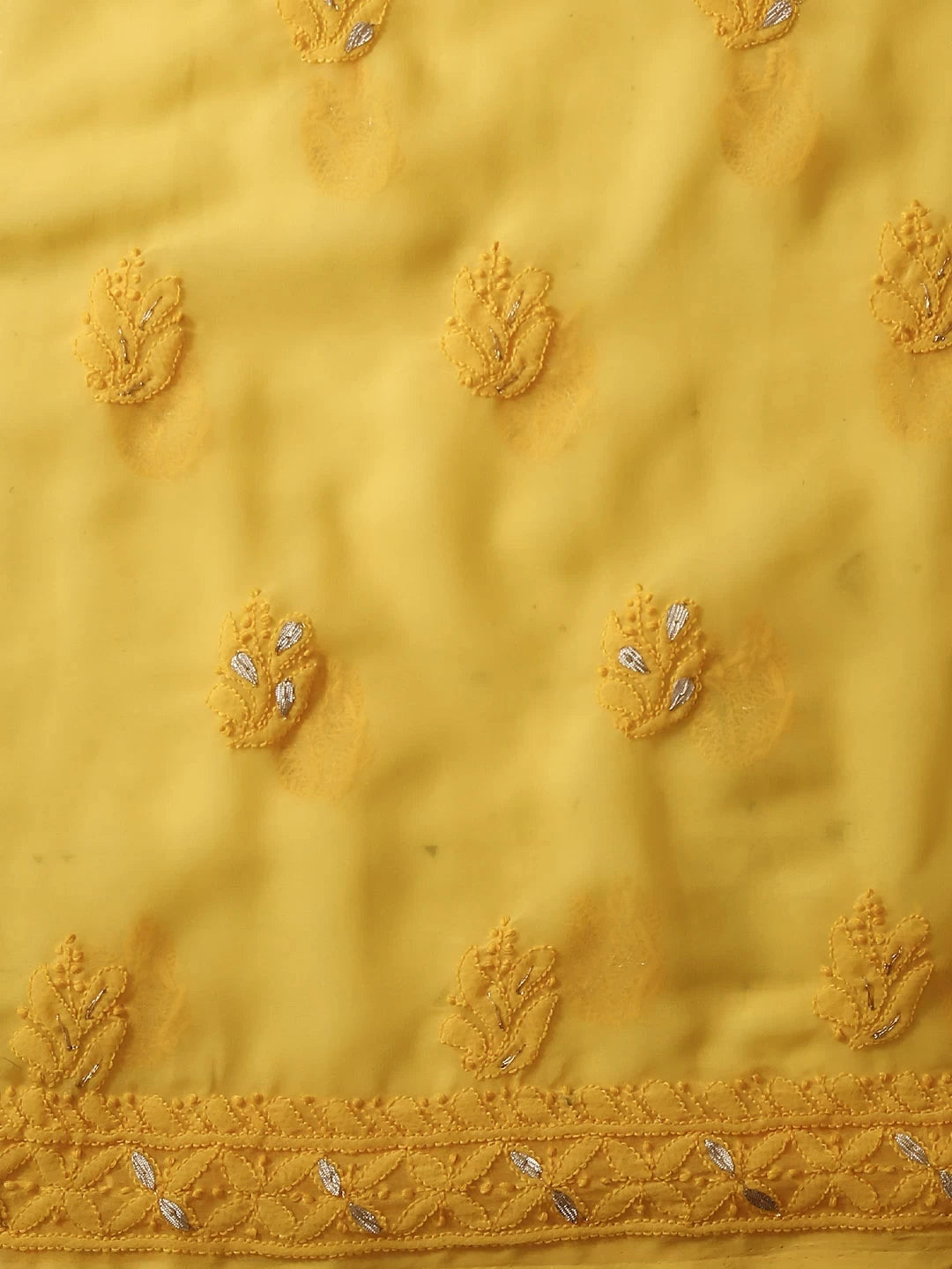 Ada Hand Embroidered Yellow Georgette Lucknowi Chikankari Unstitched Suit Piece With Cutdana Work 01A409097
