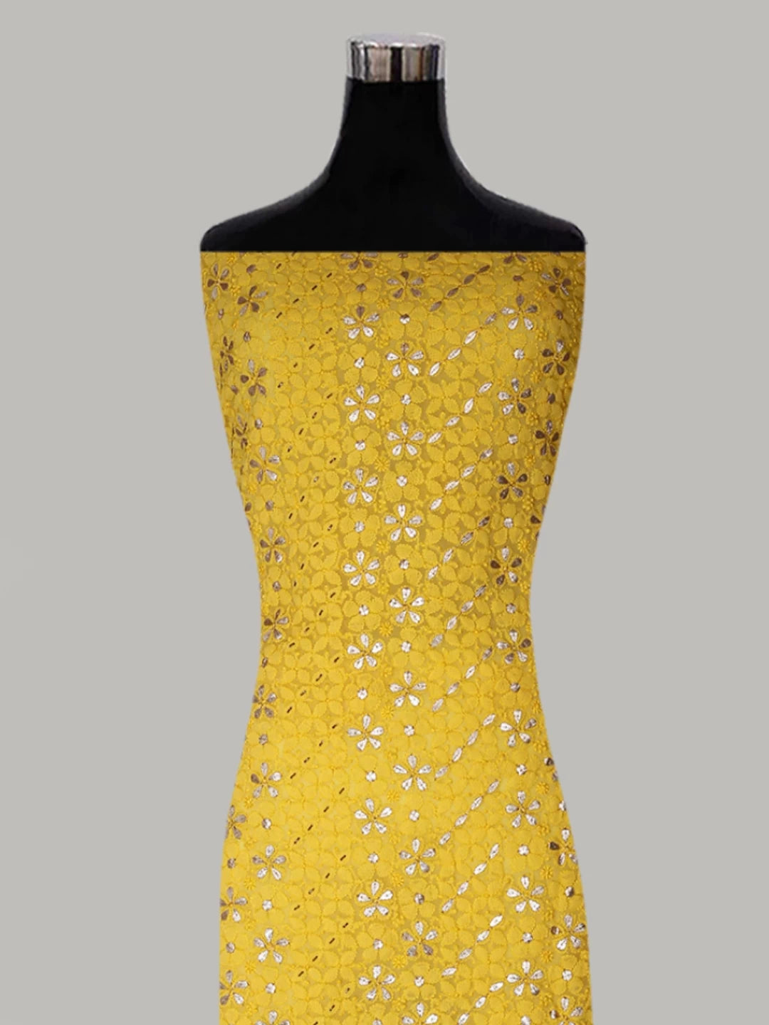 Ada Hand Embroidered Yellow Georgette Lucknowi Chikankari Unstitched Suit Piece With Cutdana Work 01A409097