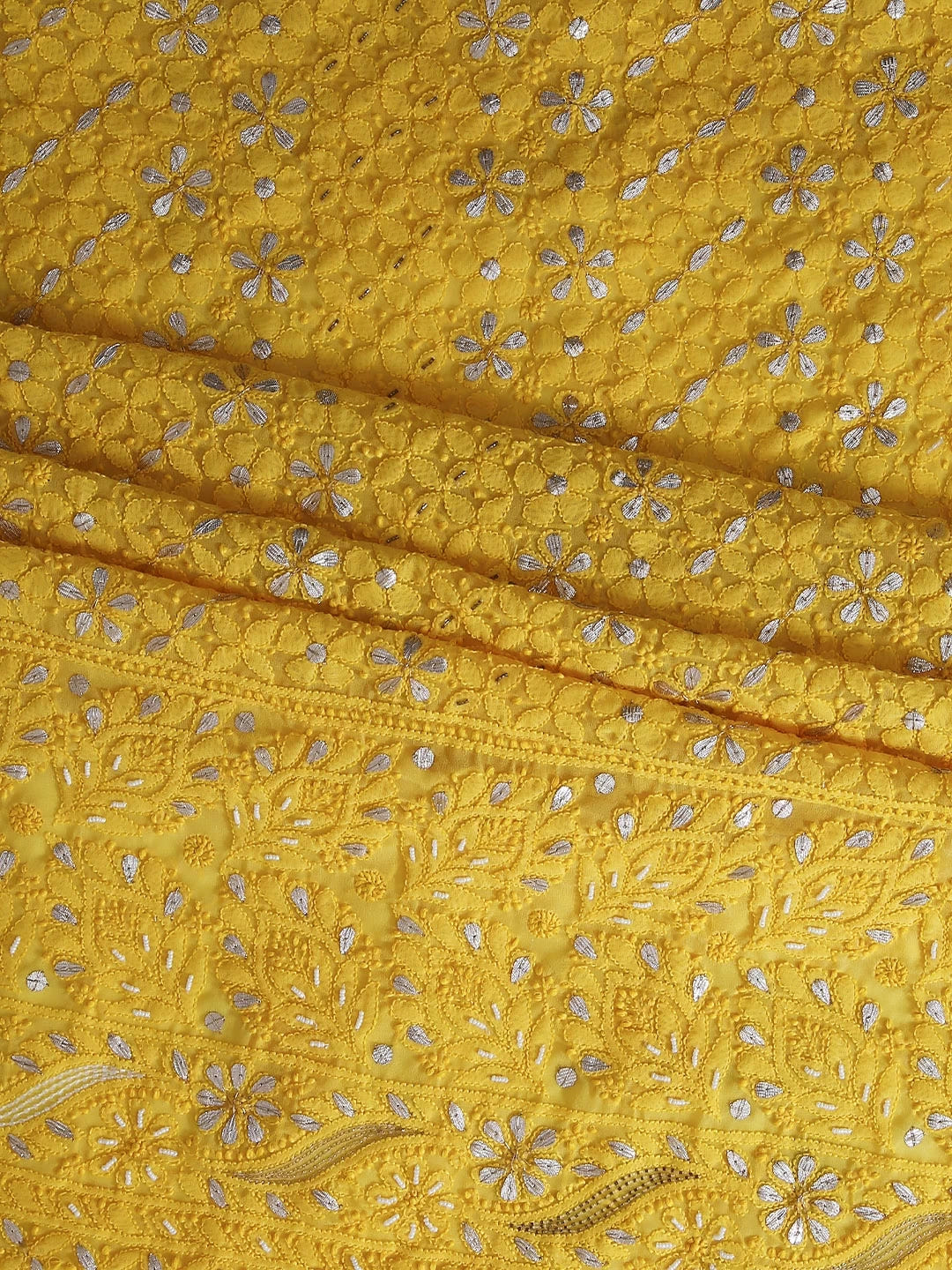 Ada Hand Embroidered Yellow Georgette Lucknowi Chikankari Unstitched Suit Piece With Cutdana Work 01A409097