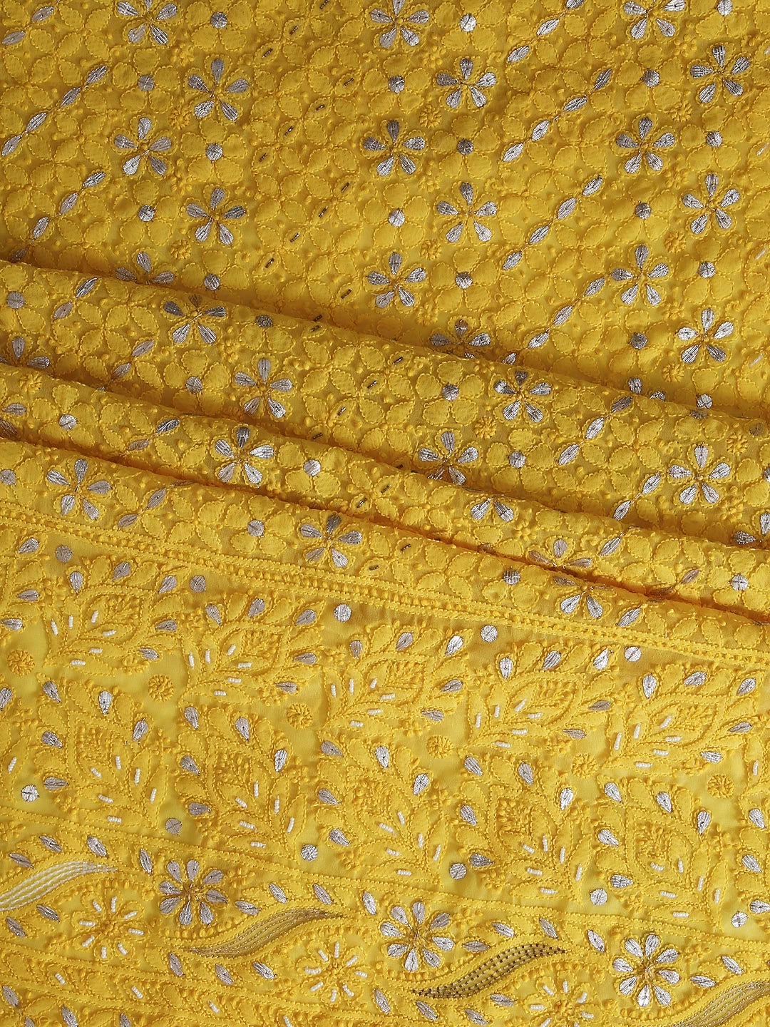 Ada Hand Embroidered Yellow Georgette Lucknowi Chikankari Unstitched Suit Piece With Cutdana Work 01A409097