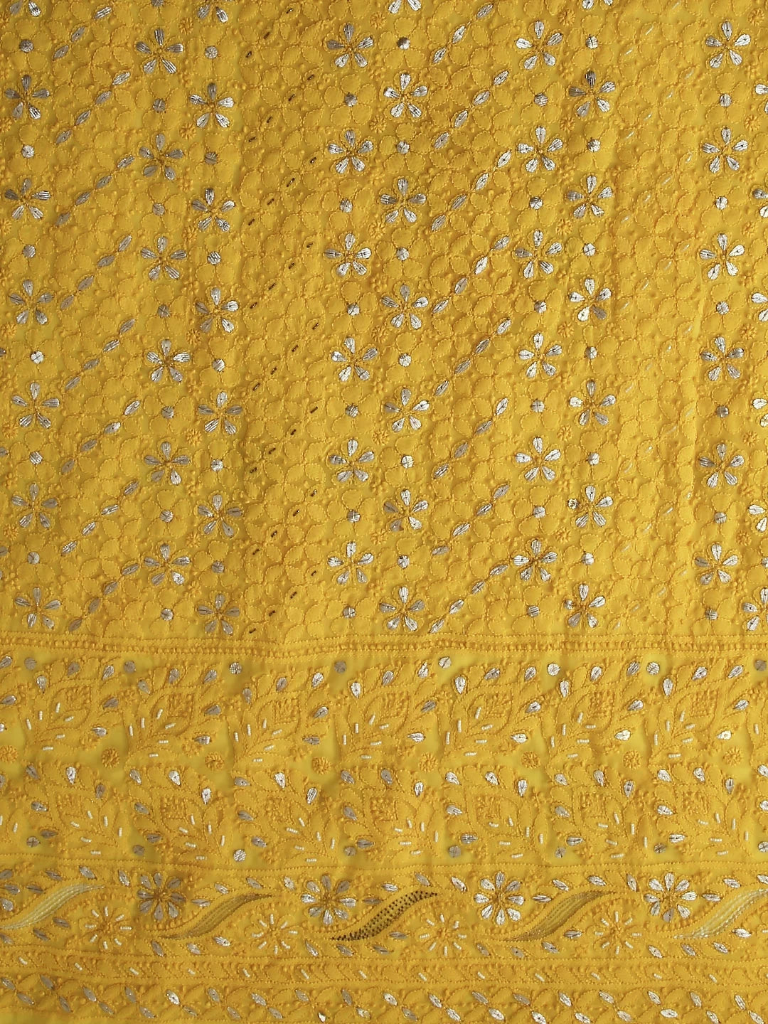 Ada Hand Embroidered Yellow Georgette Lucknowi Chikankari Unstitched Suit Piece With Cutdana Work 01A409097