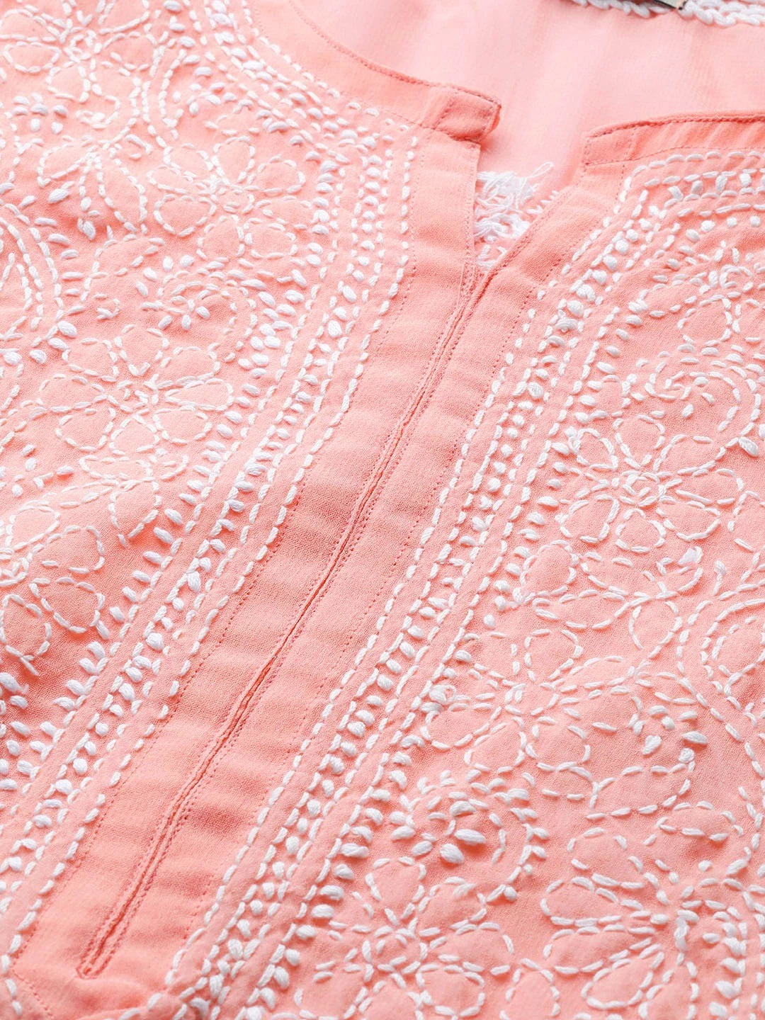 Ada Hand Embroidered Peach Georgette Lucknowi Chikankari Straight Kurta A95561