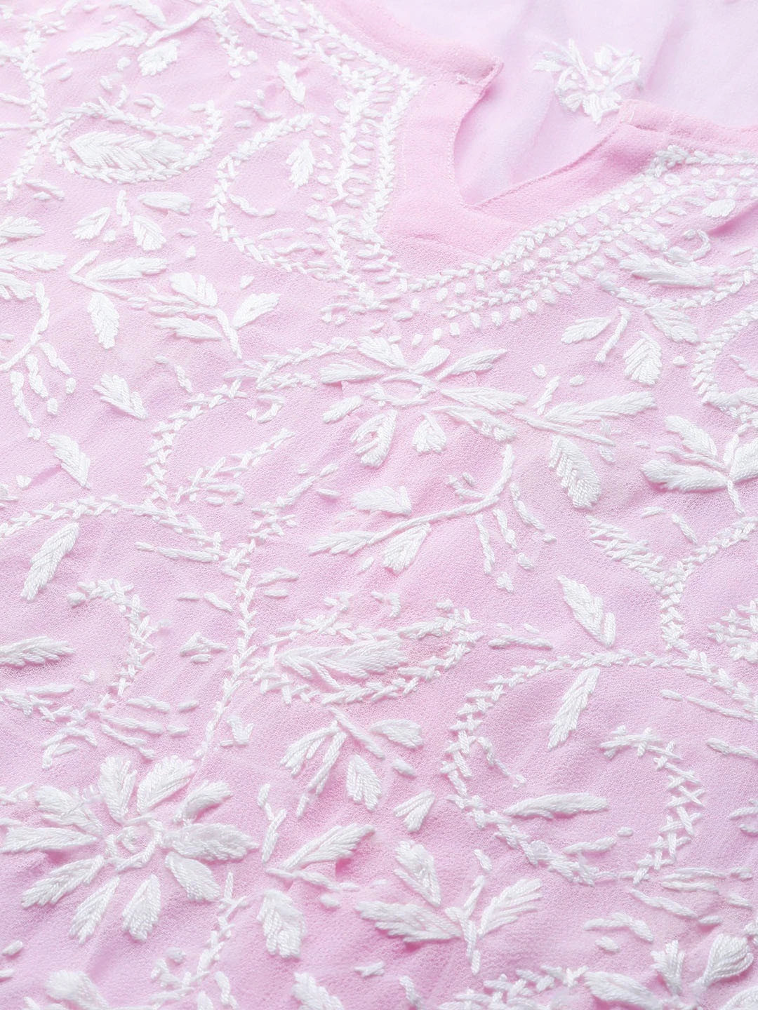 Ada Hand Embroidered Baby Pink Georgette Lucknowi Chikankari Straight Kurta with Slip A90410