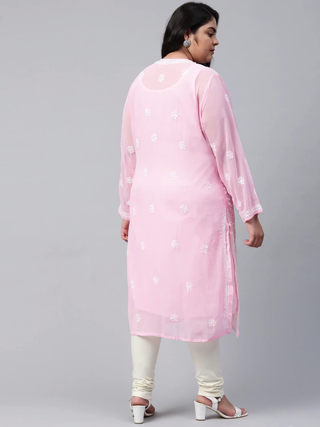 Ada Hand Embroidered Baby Pink Georgette Lucknowi Chikankari Straight Kurta with Slip A90410