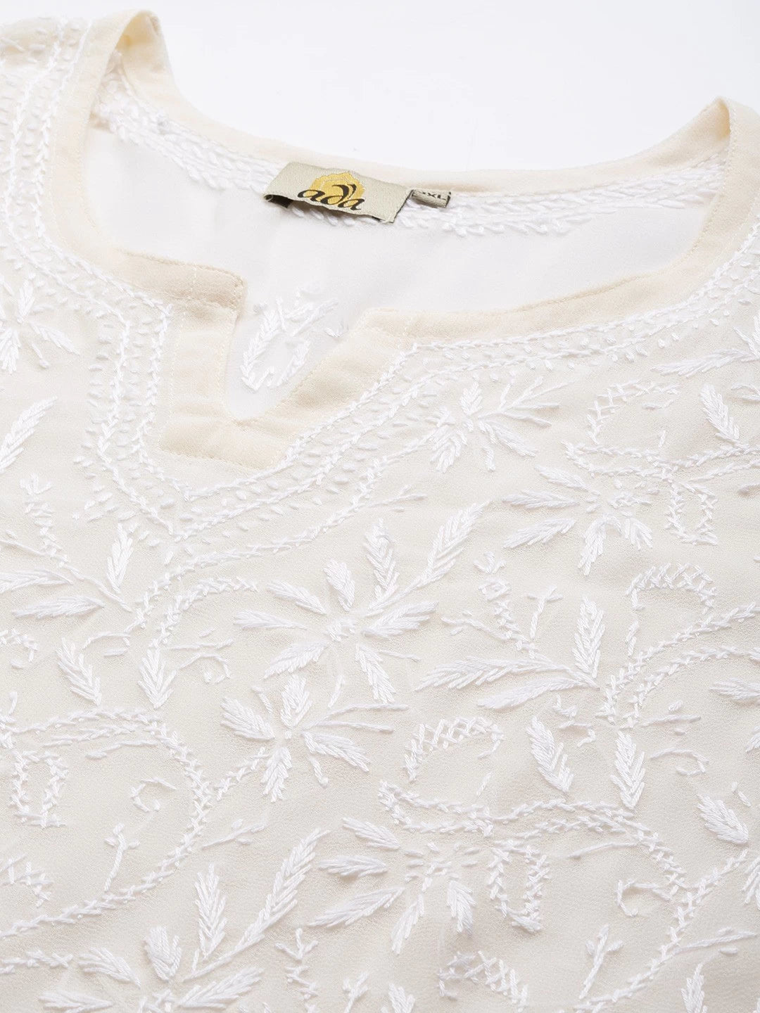Ada Hand Embroidered Cream Georgette Lucknowi Chikankari Straight Kurta with Slip A90408