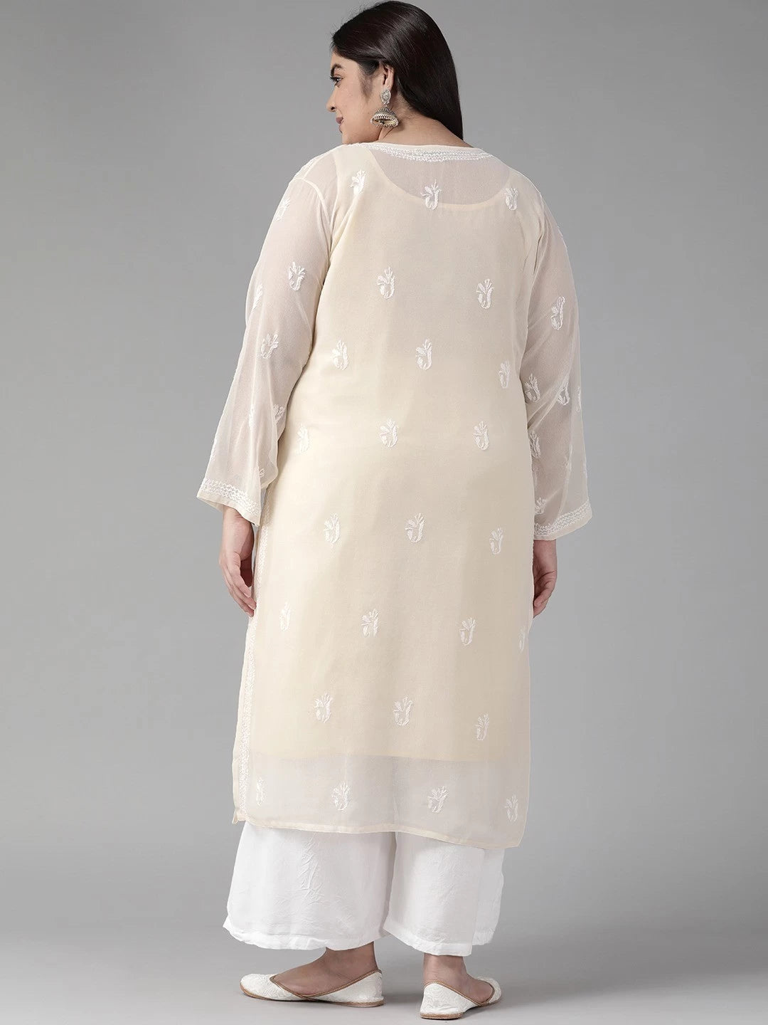 Ada Hand Embroidered Cream Georgette Lucknowi Chikankari Straight Kurta with Slip A90408