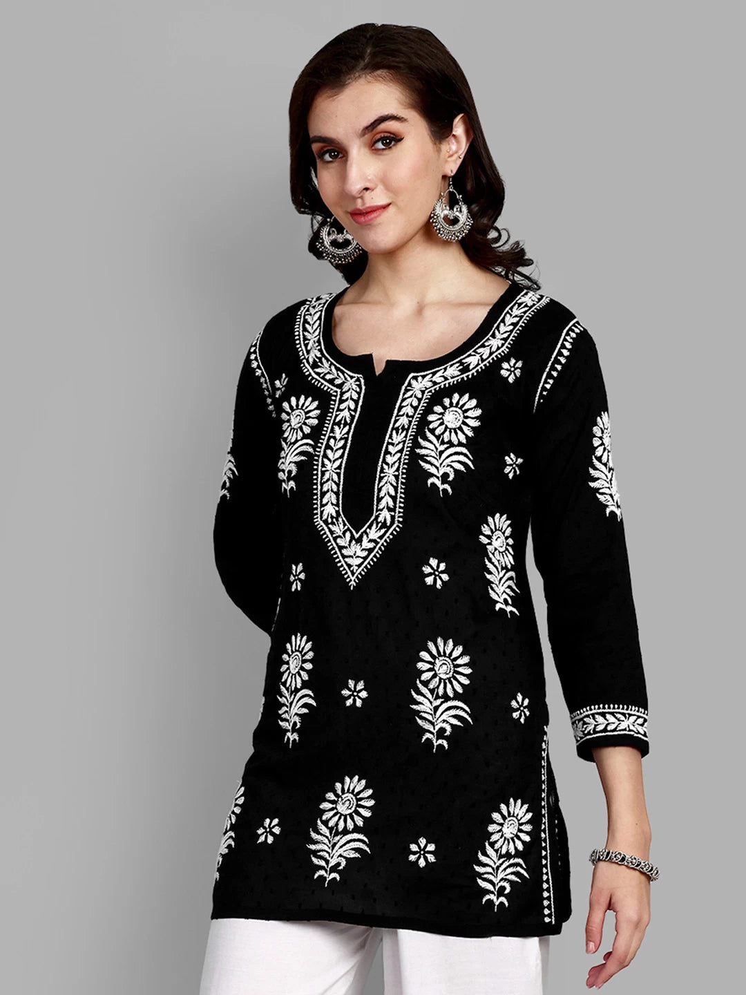 Ada Hand Embroidered Black Cotton Lucknowi Chikankari Straight Kurti A911378