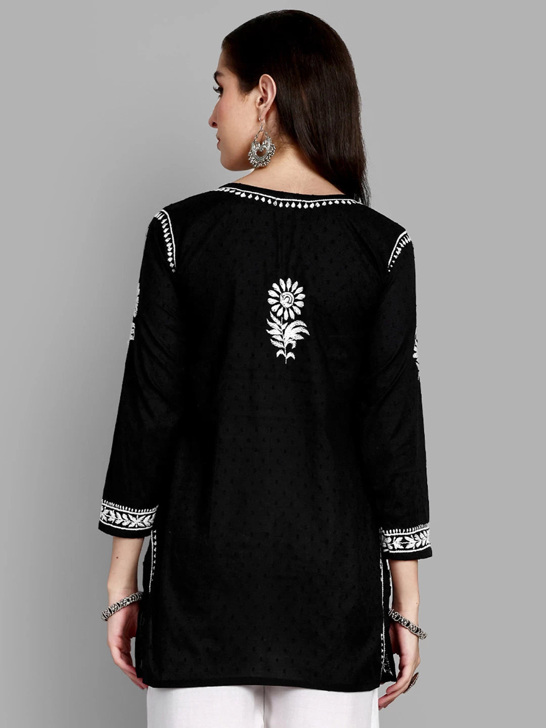 Ada Hand Embroidered Black Cotton Lucknowi Chikankari Straight Kurti A911378