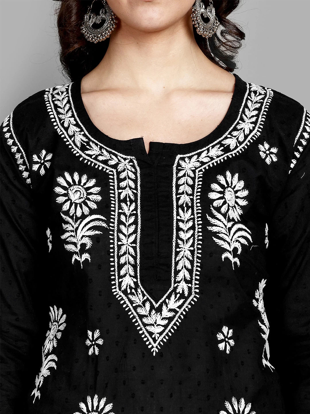 Ada Hand Embroidered Black Cotton Lucknowi Chikankari Straight Kurti A911378