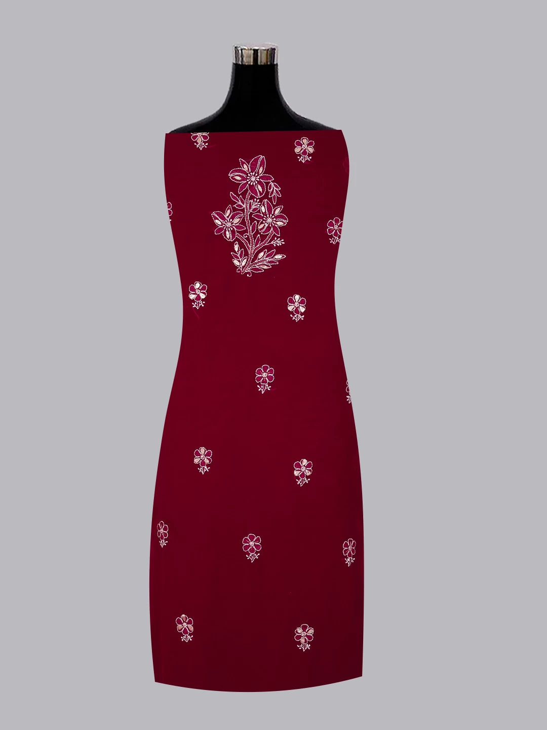 Ada Hand Embroidered Maroon Georgette Lucknowi Chikankari Unstitched Suit Piece With Gotapatti Work 01A391219