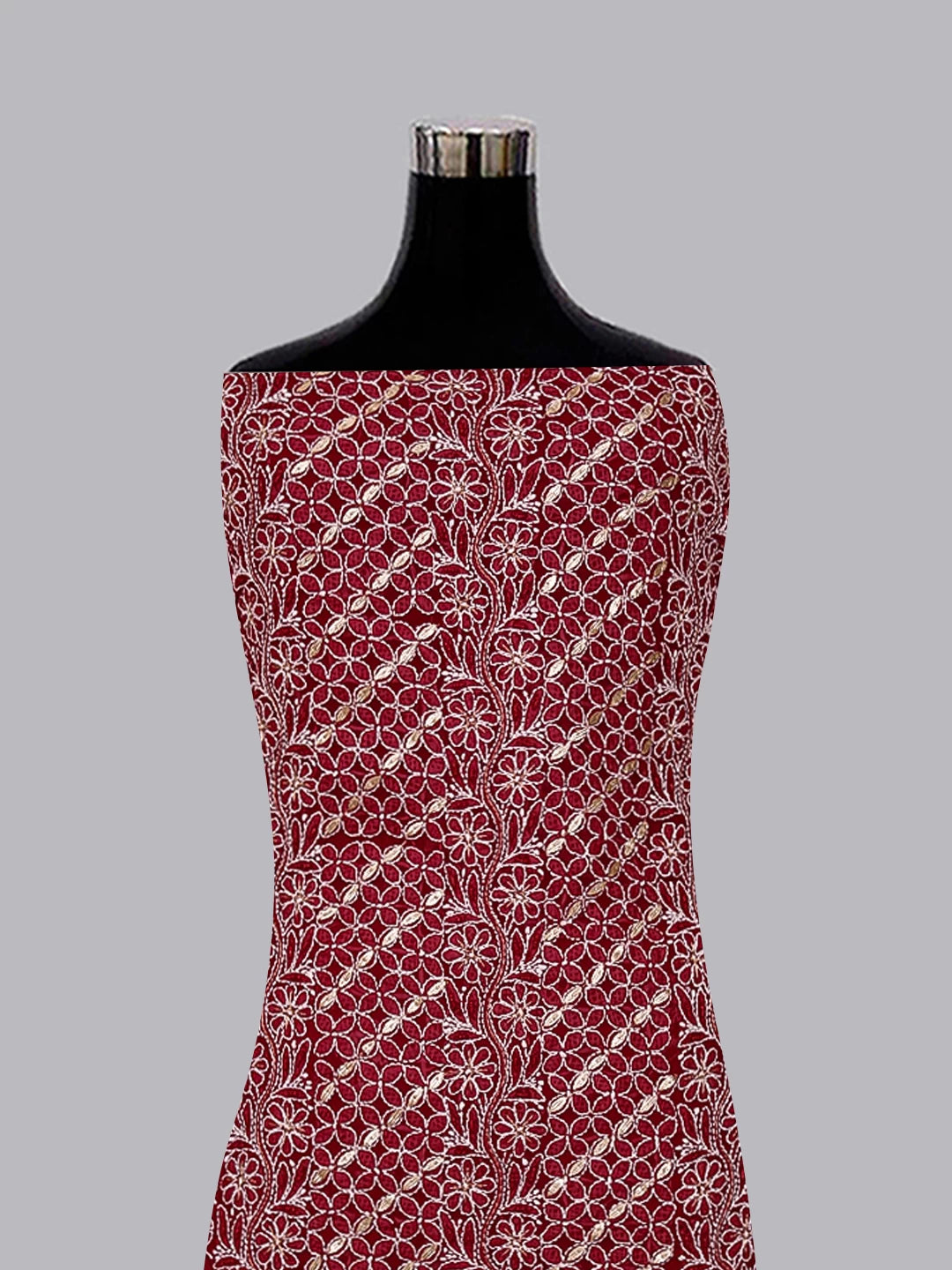 Ada Hand Embroidered Maroon Georgette Lucknowi Chikankari Unstitched Suit Piece With Gotapatti Work 01A391219