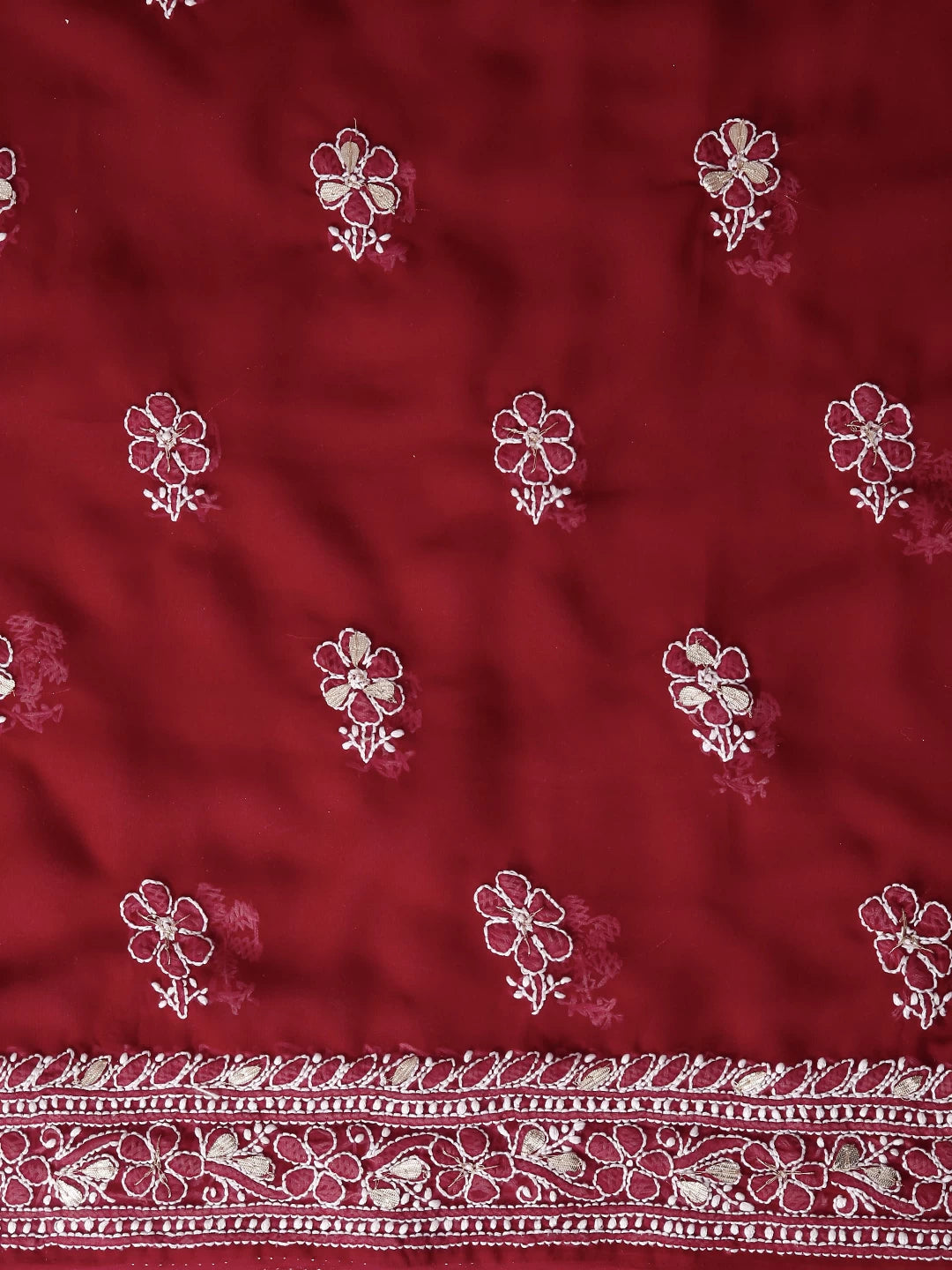 Ada Hand Embroidered Maroon Georgette Lucknowi Chikankari Unstitched Suit Piece With Gotapatti Work 01A391219