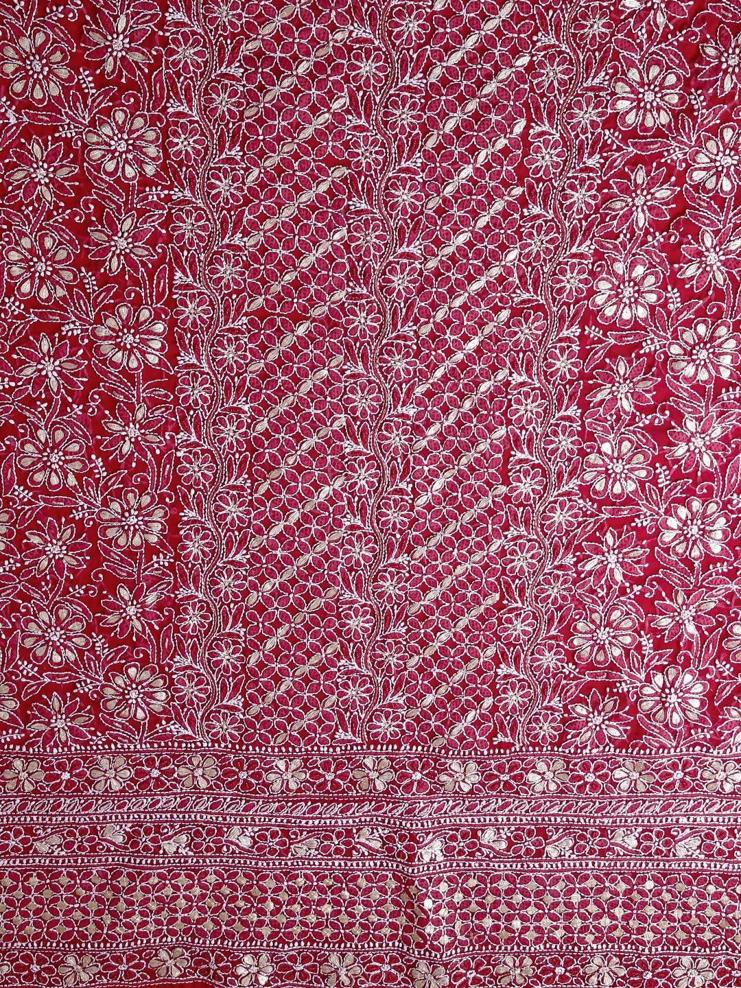 Ada Hand Embroidered Maroon Georgette Lucknowi Chikankari Unstitched Suit Piece With Gotapatti Work 01A391219
