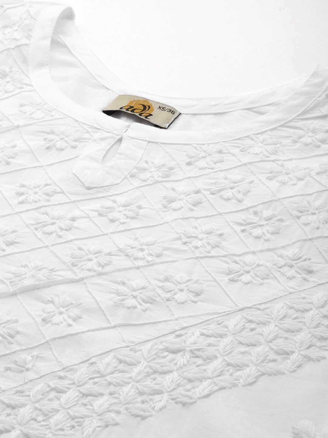 Ada Hand Embroidered White Cotton Lucknowi Chikankari Straight Kurta A411469