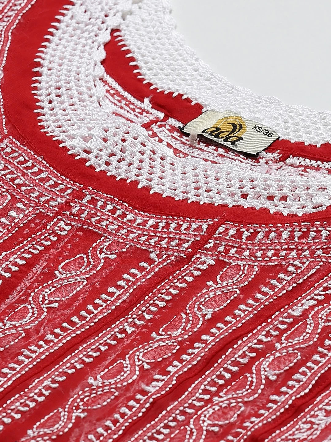 Ada Hand Embroidered Red Georgette Lucknow Chikankari Anarkali A-Line Kurta A411203