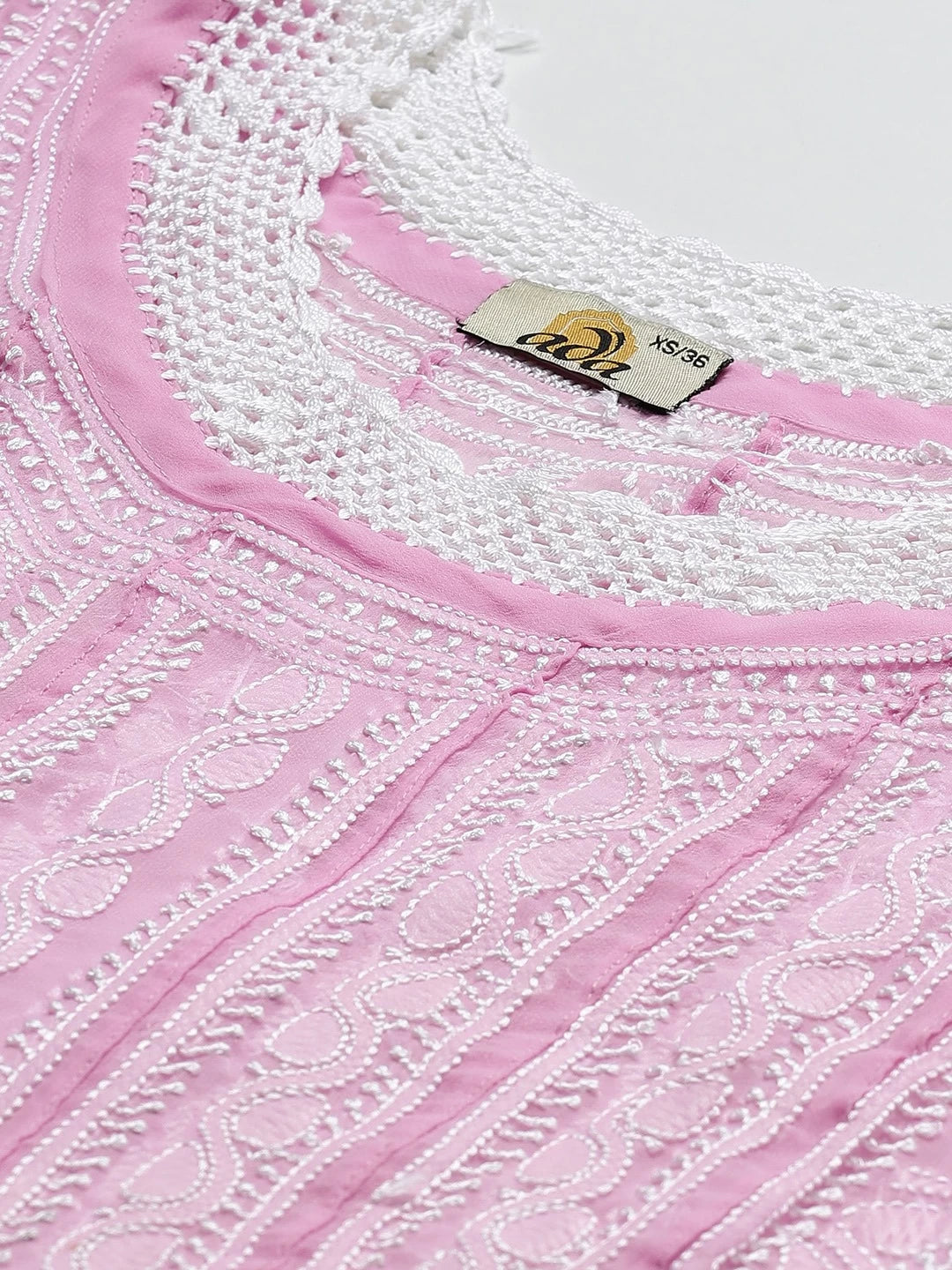 Ada Hand Embroidered Pink Georgette Lucknowi Chikankari Anarkali A-line Kurta A411206