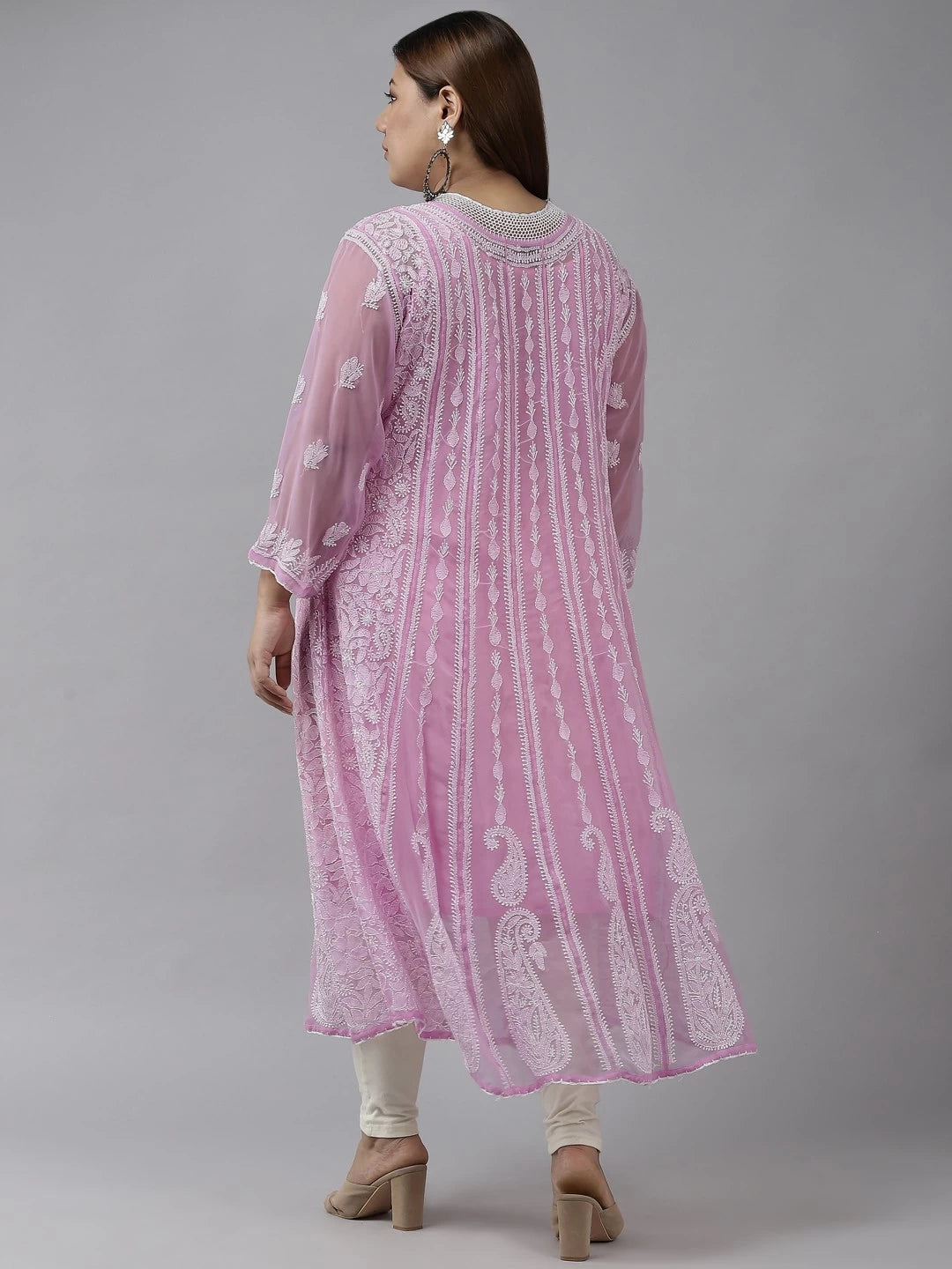 Ada Hand Embroidered Pink Georgette Lucknowi Chikankari Anarkali A-line Kurta A411206