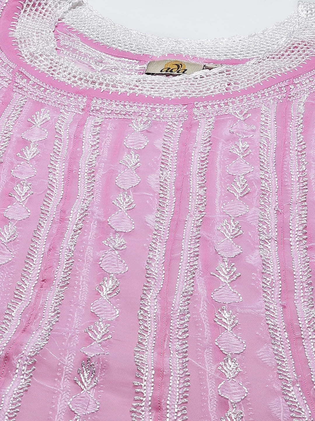 Ada Hand Embroidered Pink Georgette Lucknowi Chikankari Anarkali A-line Kurta A411206