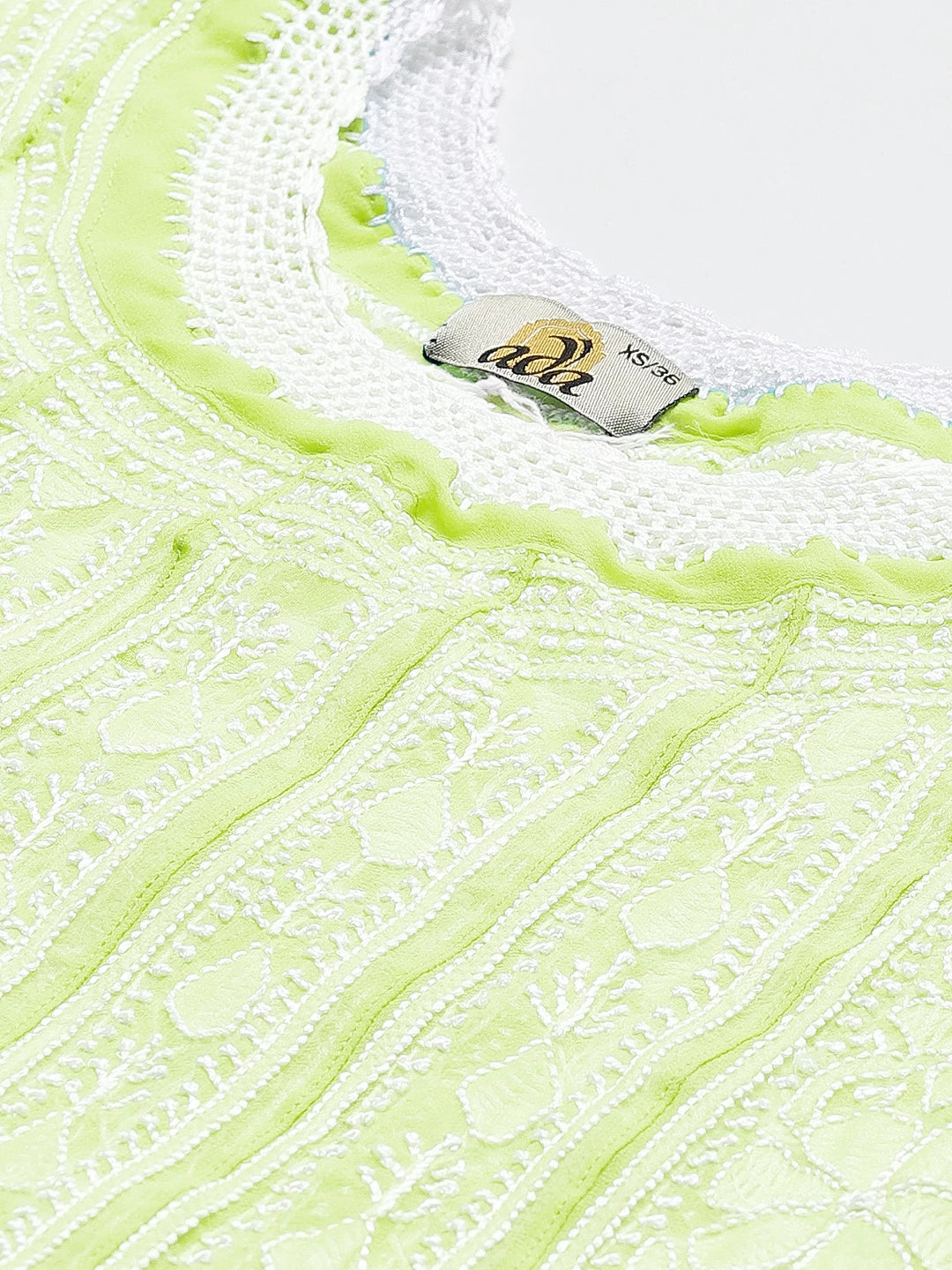 Ada Hand Embroidered Lime Green Georgette Lucknowi Chikankari Anarkali A-Line Kurta A411142