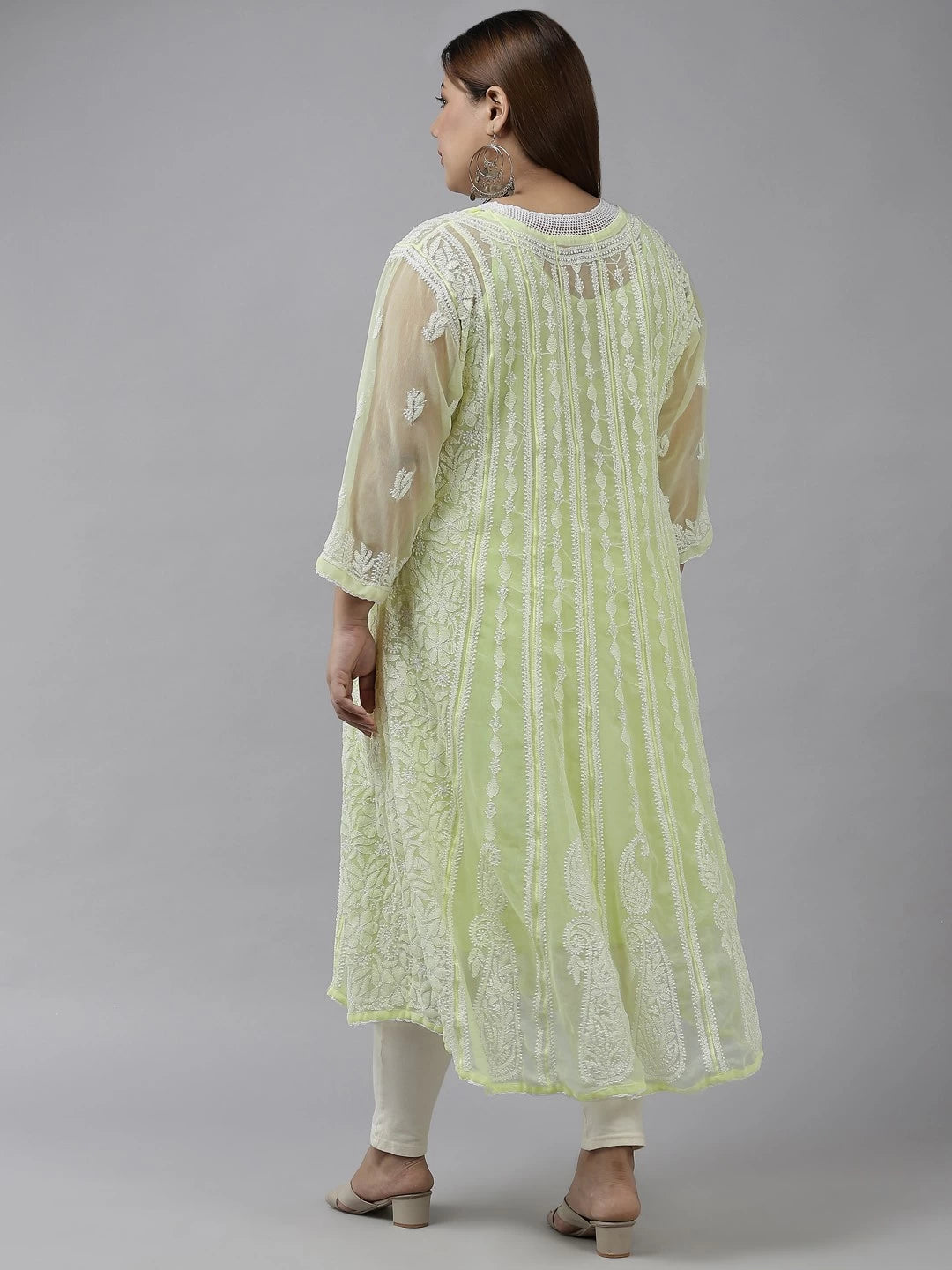Ada Hand Embroidered Lime Green Georgette Lucknowi Chikankari Anarkali A-Line Kurta A411142