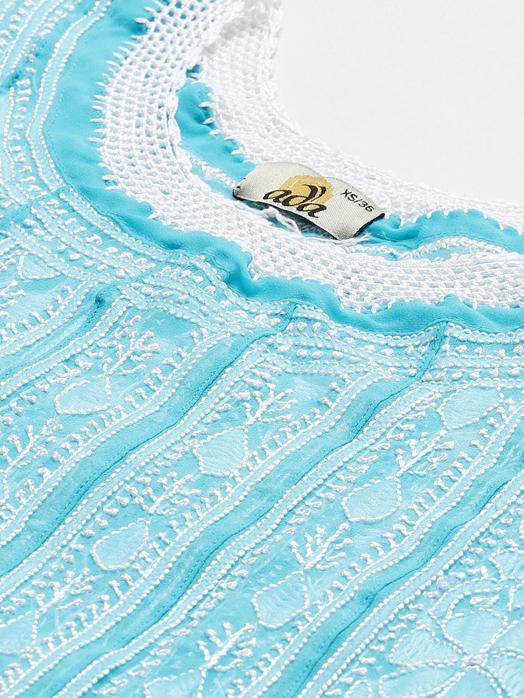 Ada Hand Embroidered Blue Georgette Lucknowi Chikankari Anarkali A-line Kurta A411204