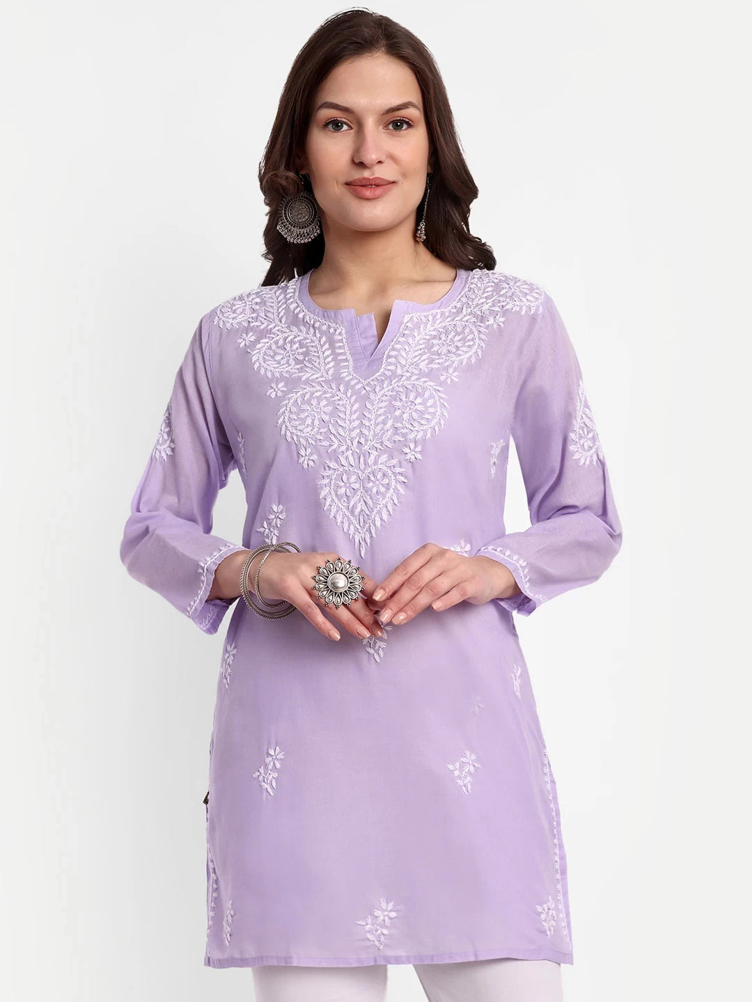 Ada Hand Embroidered Mauve Cotton Lucknowi Chikankari Straight Kurti A911350