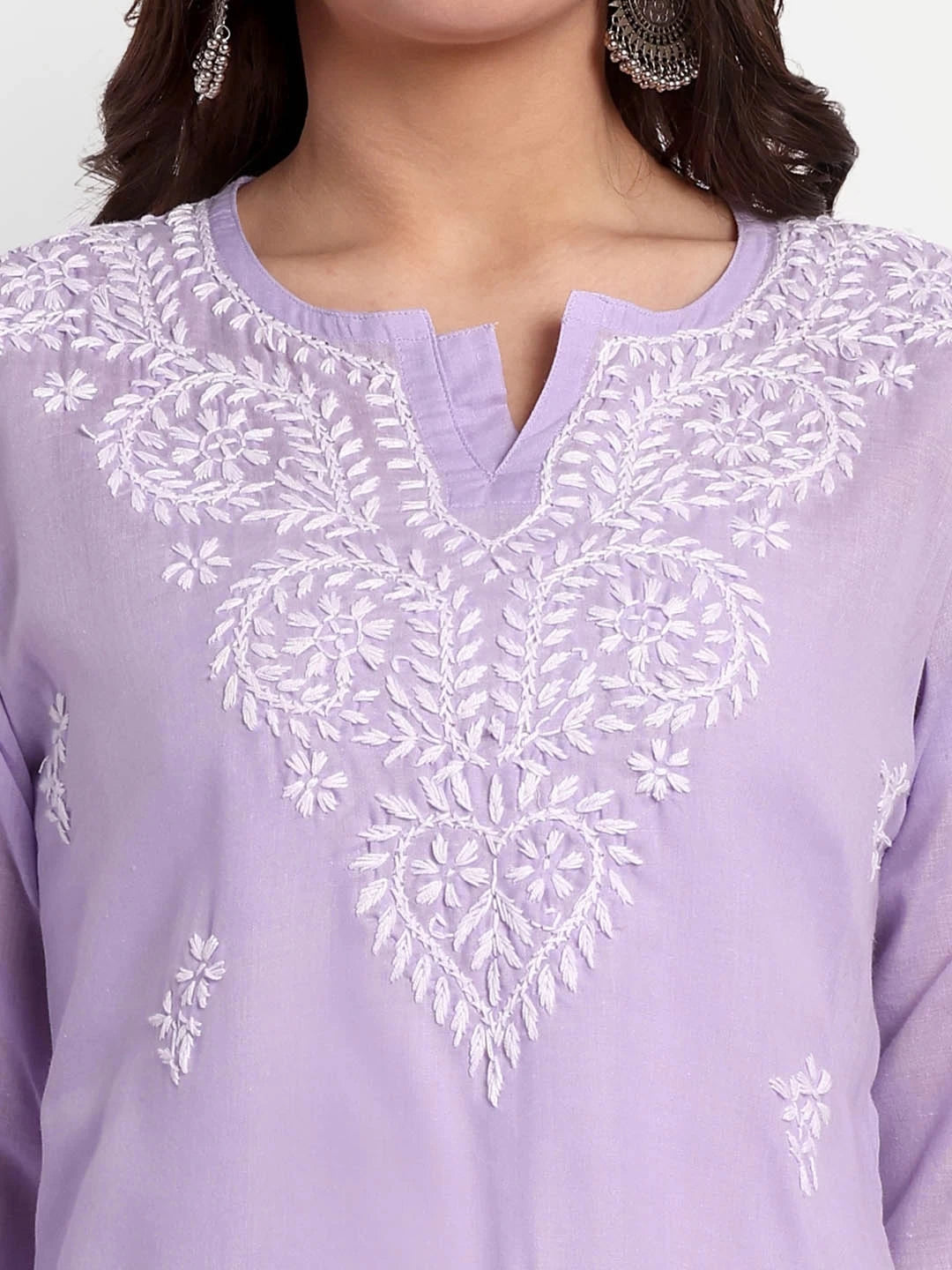 Ada Hand Embroidered Mauve Cotton Lucknowi Chikankari Straight Kurti A911350