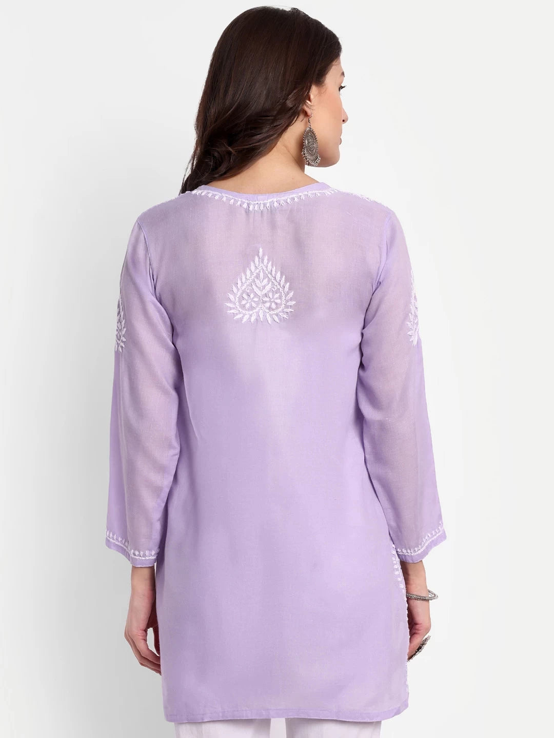 Ada Hand Embroidered Mauve Cotton Lucknowi Chikankari Straight Kurti A911350