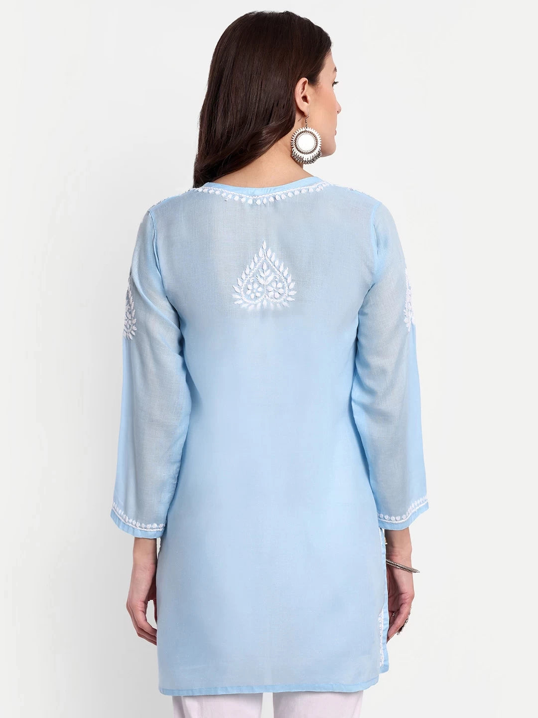 Ada Hand Embroidered Blue Cotton Lucknowi Chikankari Straight Kurti A911352