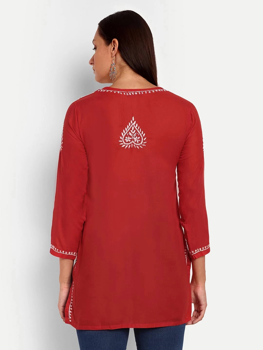 Ada Hand Embroidered Red Cotton Lucknowi Chikankari Kurti A911365