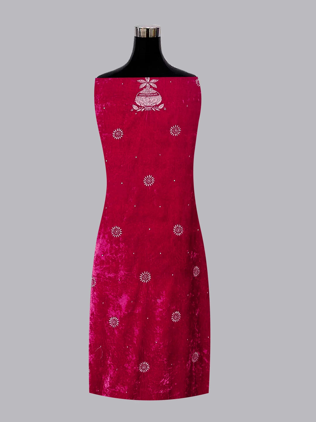 Ada Hand Embroidered Sangria Pink Velvet Lucknowi Chikankari Unstitched Kurta Dupatta Set With Cutdana Work 01A340030