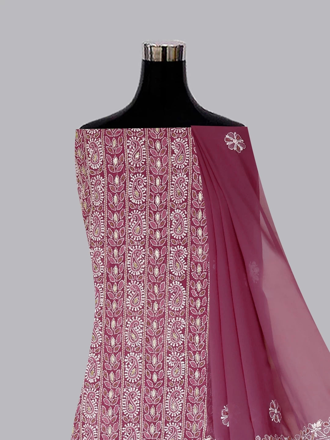 Ada Hand Embroidered Dusty Pink Georgette Lucknowi Chikankari Unstitched Suit Piece With Gotapatti 01A391197