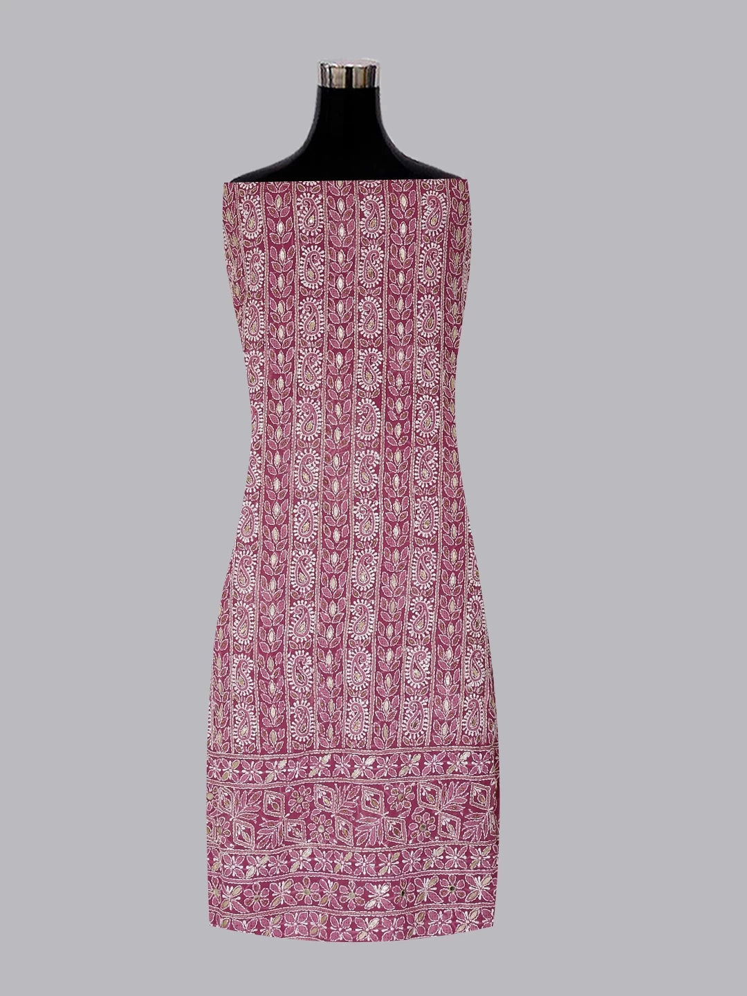 Ada Hand Embroidered Dusty Pink Georgette Lucknowi Chikankari Unstitched Suit Piece With Gotapatti 01A391197