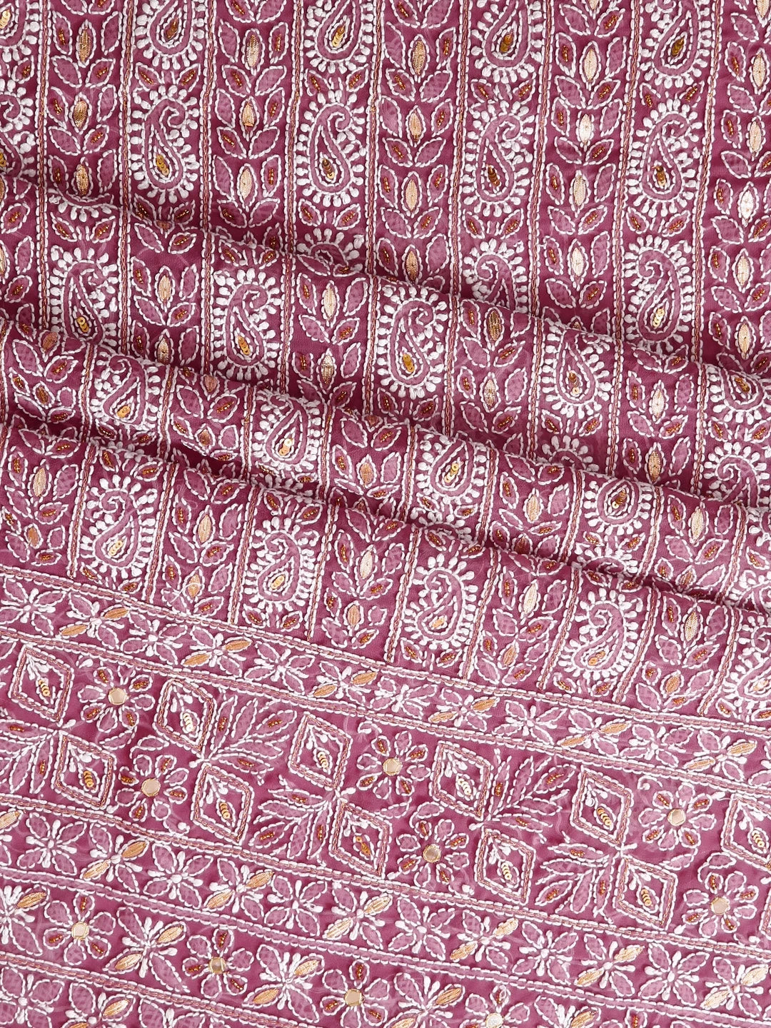 Ada Hand Embroidered Dusty Pink Georgette Lucknowi Chikankari Unstitched Suit Piece With Gotapatti 01A391197